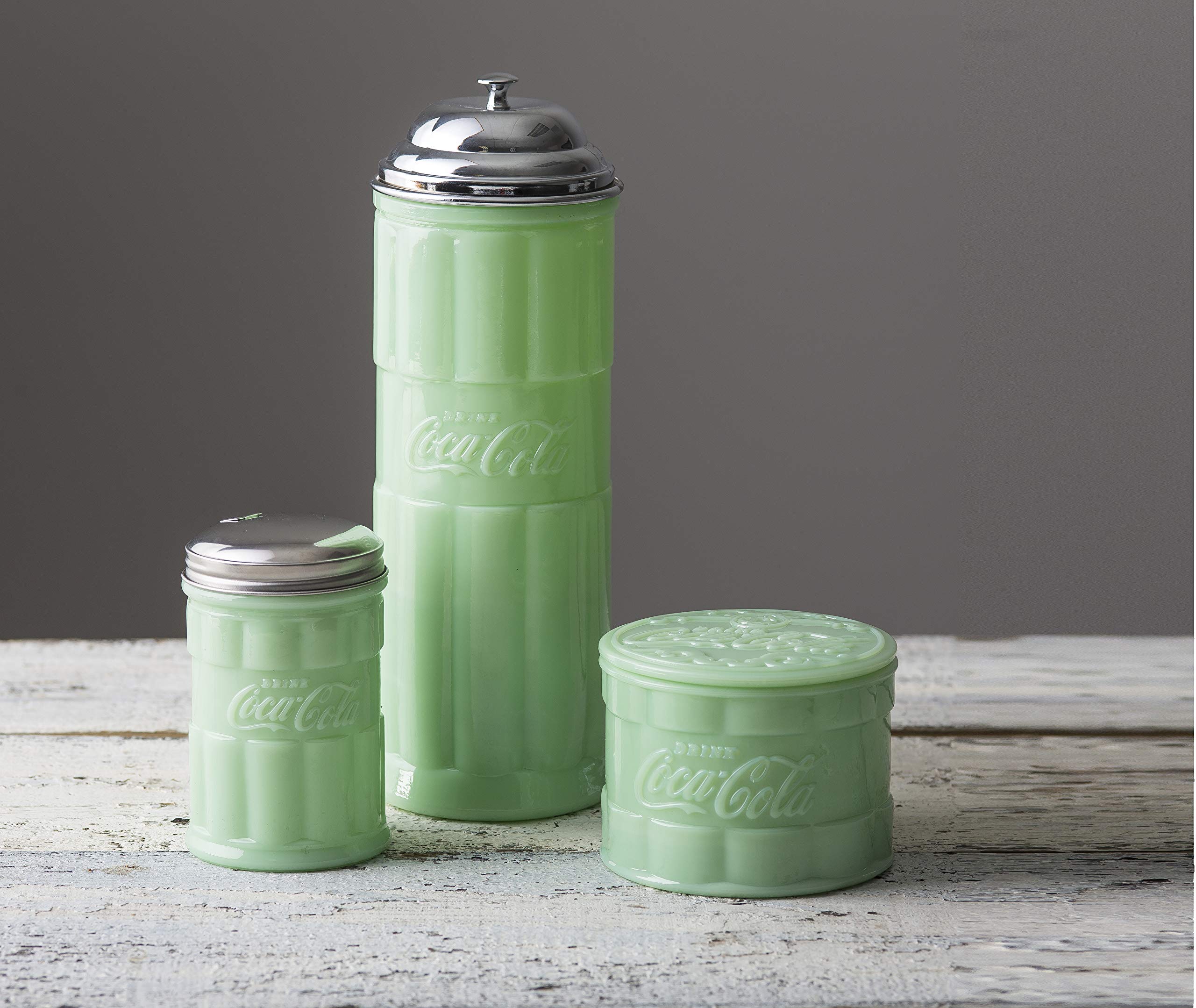 Tablecraft Coca-Cola Jadeite Sugar Pourer 3.25 X 3.25 X 5'', Green