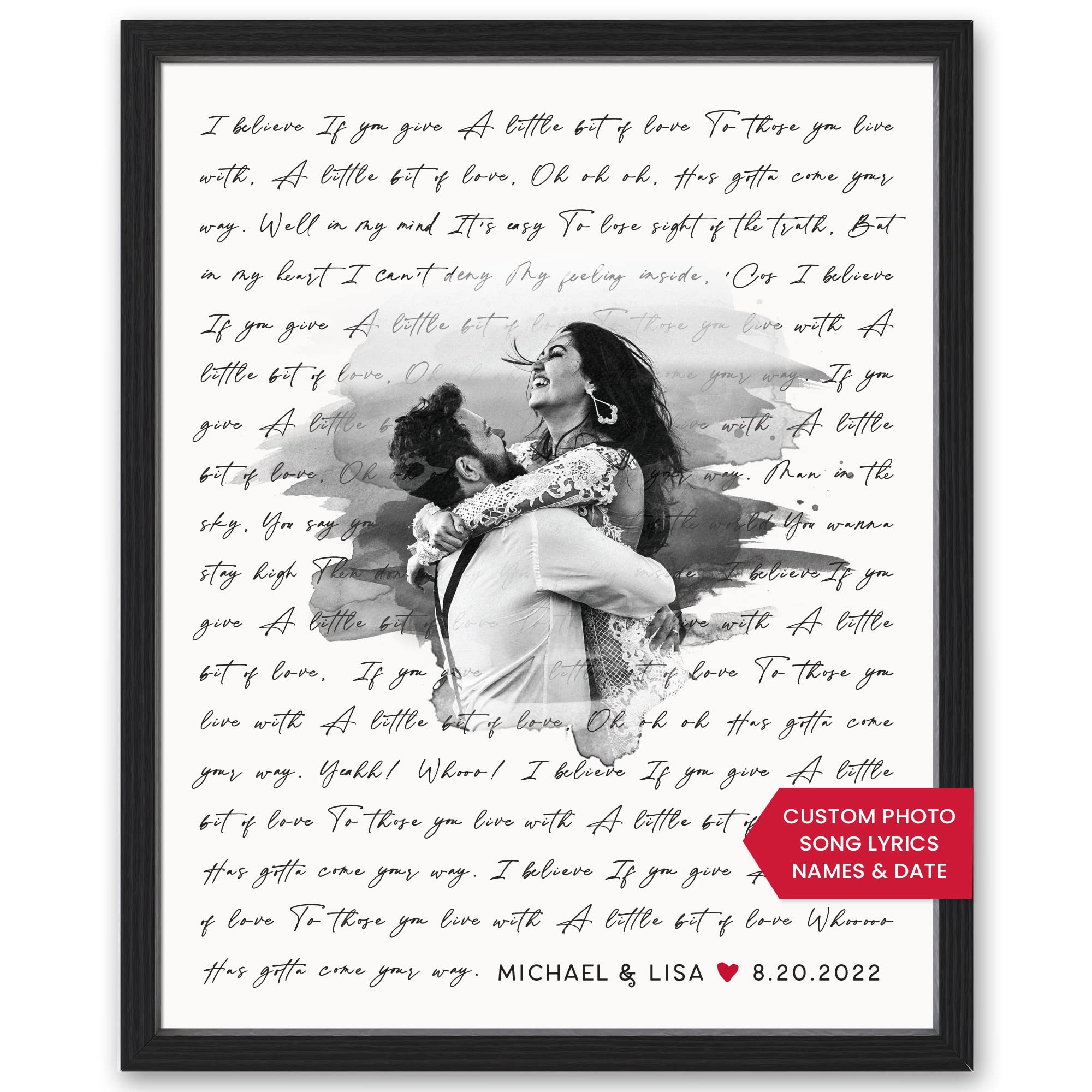 Personalized Song Lyrics Wall Art - Custom Wedding Photo Couples - Anniversary Wedding Gift For Him Or Her - Wedding Song Lyrics