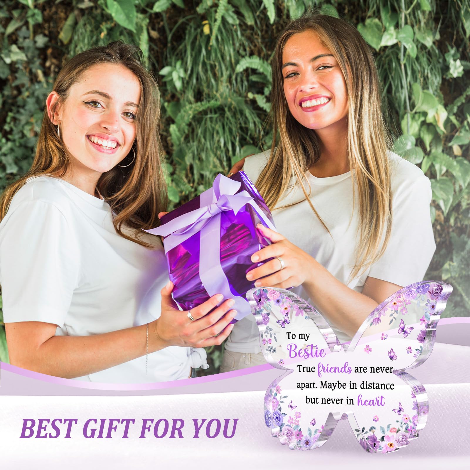 Glydein Best Friend Christmas Gifts for Women, Unique Purple Butterfly Acrylic Plaque Desk Decor, Bestie Best Friend Birthday Gi