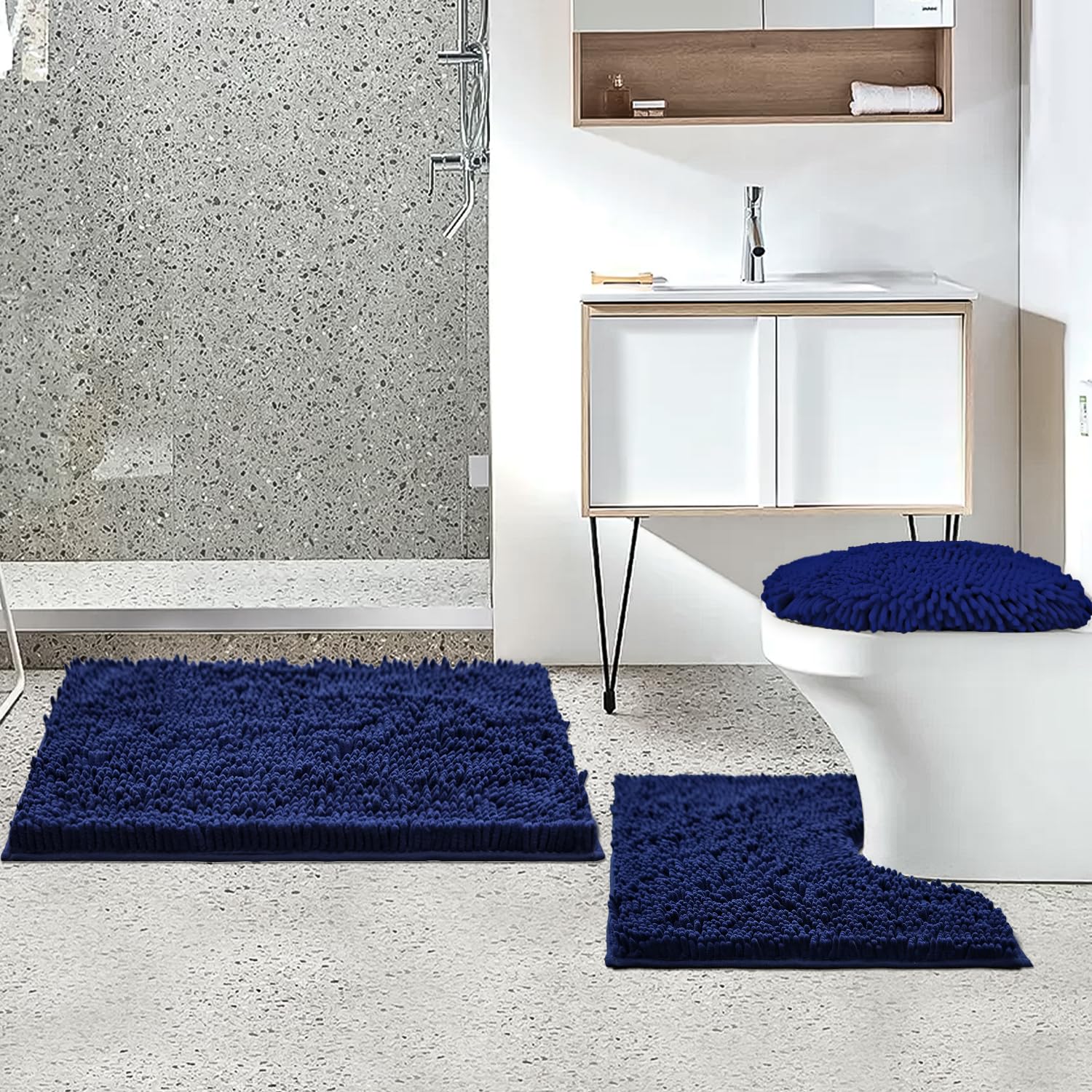 Bathroom Rugs Sets Of 3 Piece Ultra Soft Chenille Bath Mat, Non-Slip And Super Absorbent Bathroom Rug, Strong Pvc Underside, Mac