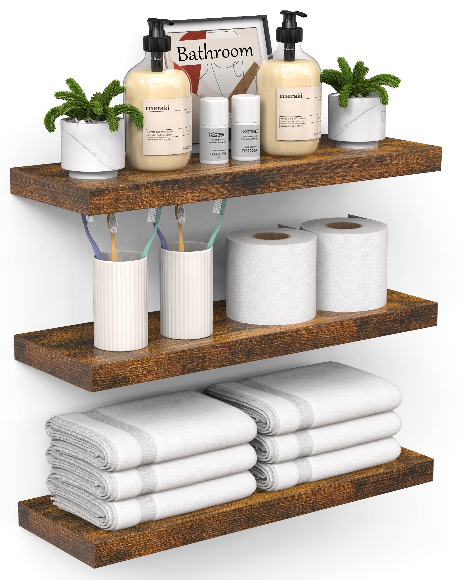 BAYKA Bathroom Floating Shelves for Wall - Bathroom Shelf Over Toilet Farmhouse Rustic Wood for Bedroom, Kitchen, or Living Room