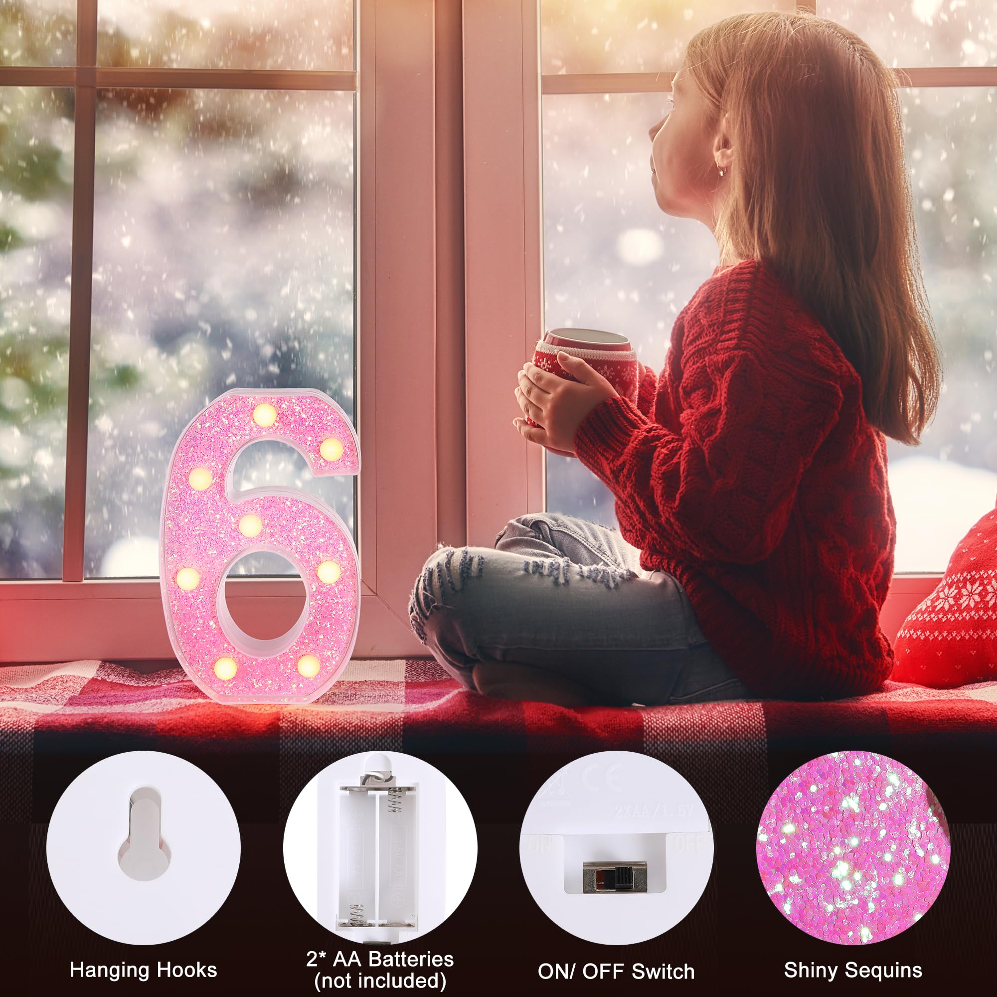 Foaky Pink Light up Letters,Pink Party Decorations,Girls Room Decor,Glitter Marquee Numbers,Alphabet Letter Sign for Night Light