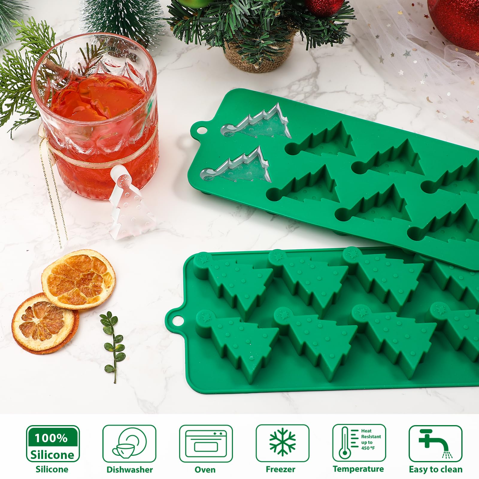 Webake Christmas Tree Silicone Molds For Ice Cube 8-Cavity Christmas Tree Molds For Ice Cubes, Chocolate, Soap, Wax Melt, Candy