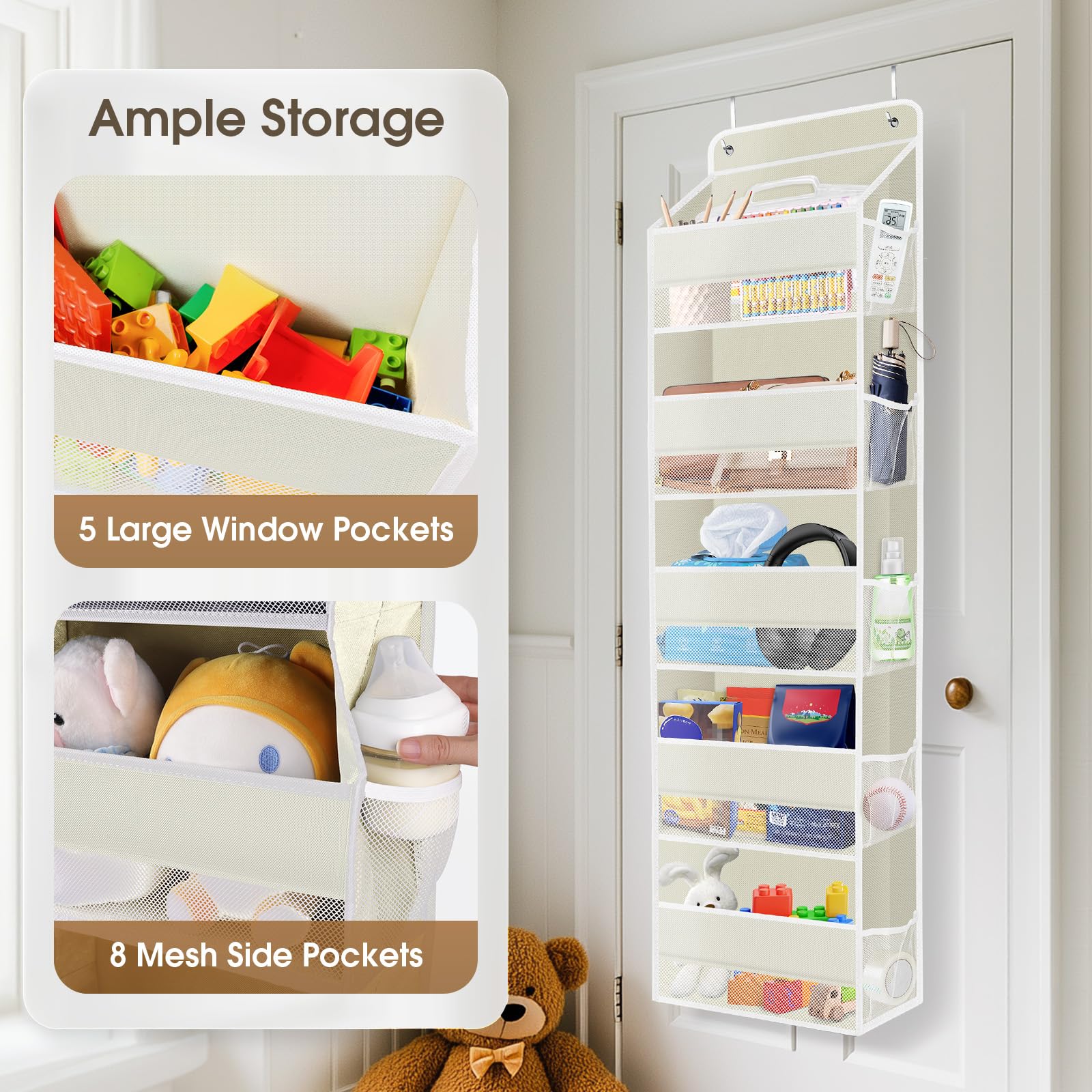 SpaceHacks 2 Pack Over The Door Organizer, Hanging Storage Organizer with Clear Window, 40lb Ultra Sturdy Large Capacity Room Or