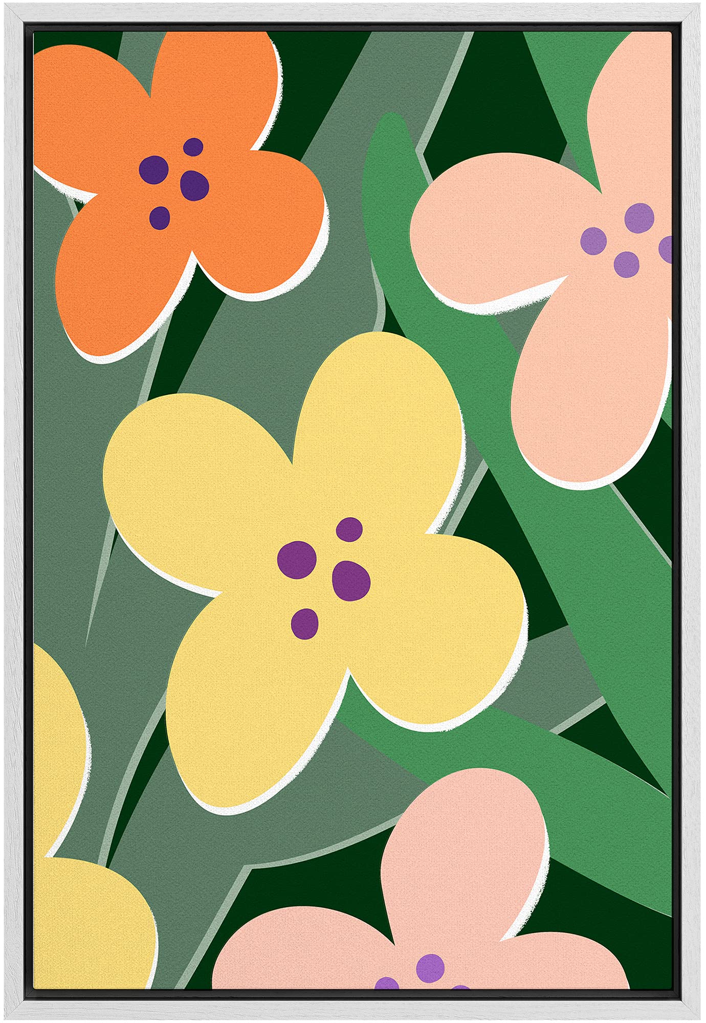 Signford Framed Canvas Print Wall Art Orange & Pink Flower Print Nature Wilderness Illustrations Modern Art Contemporary Colorfu