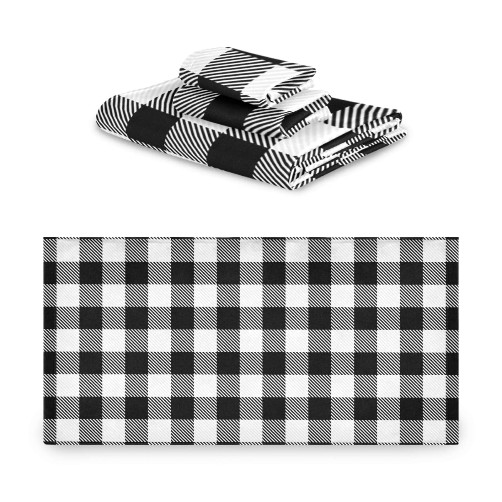 Qilmy Buffalo Plaid Bath Towels Absorbent Bath Towels Set Soft & Comfortable Towel Set For Home Hotel Decor, 3 Piece