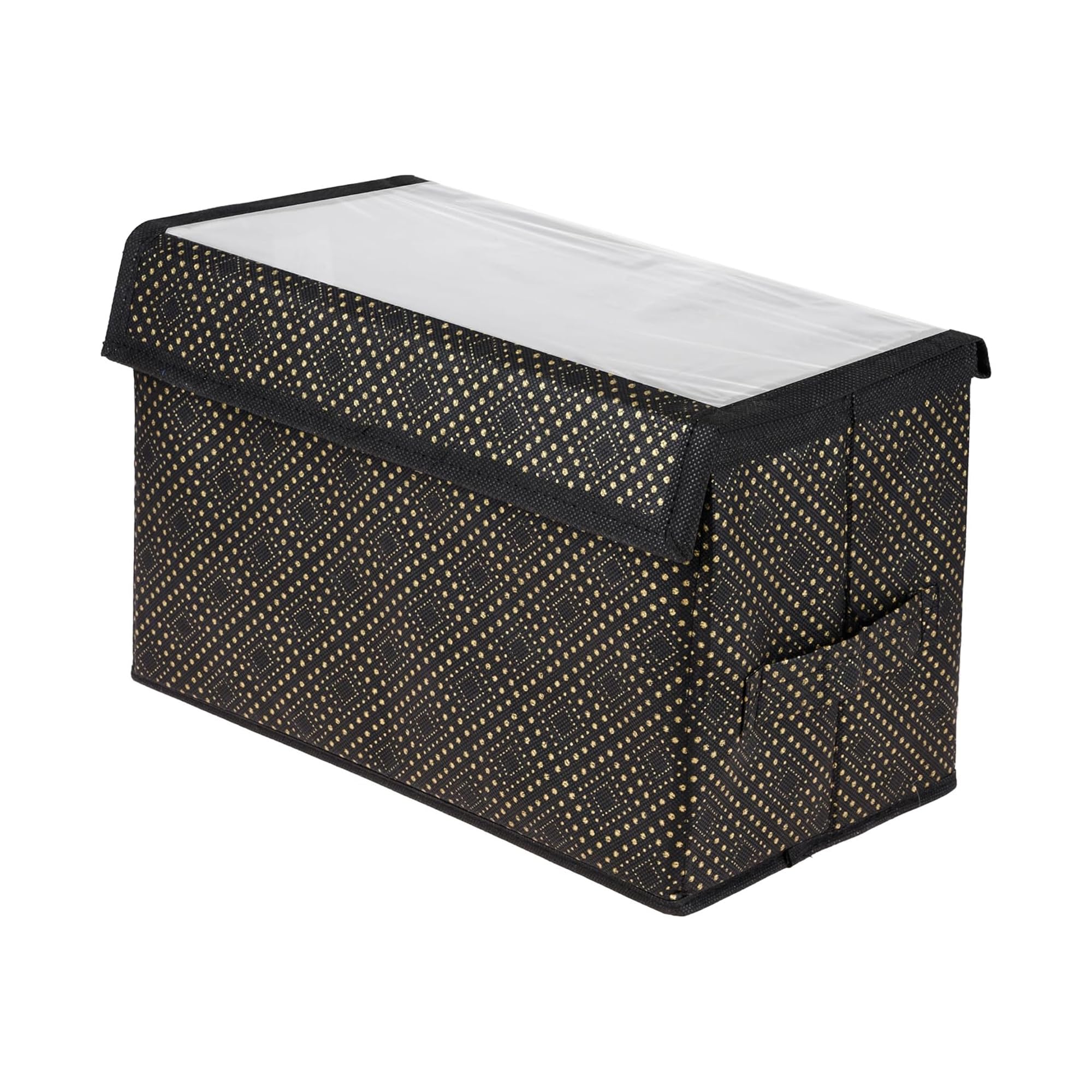 Kuber Industries Drawer Box | Dhakkan Storage Box With Transparent Velcro Lid & Handle | Small | Wardrobe Organizer For Books, D