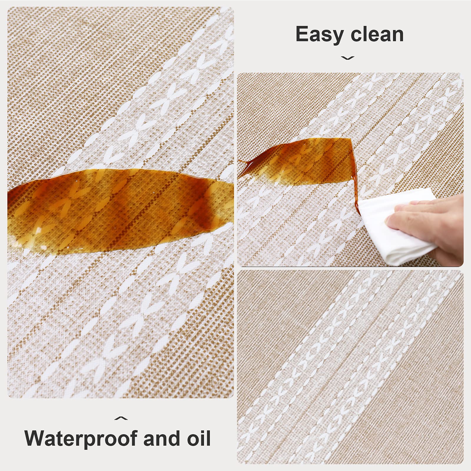 Vonabem 100% Waterproof Square Pvc Tablecloth, Vinyl Table Cloth Cover With Flannel Backing Oil Spill Proof Wipeable Table Cloth