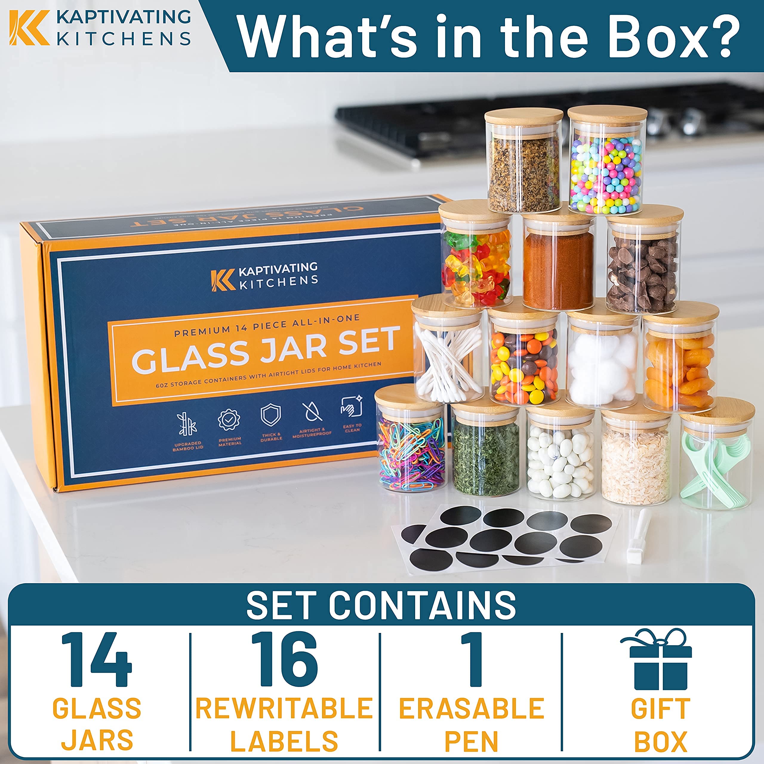 Kaptivating Kitchens 6Oz Glass Jar Set, Transparent