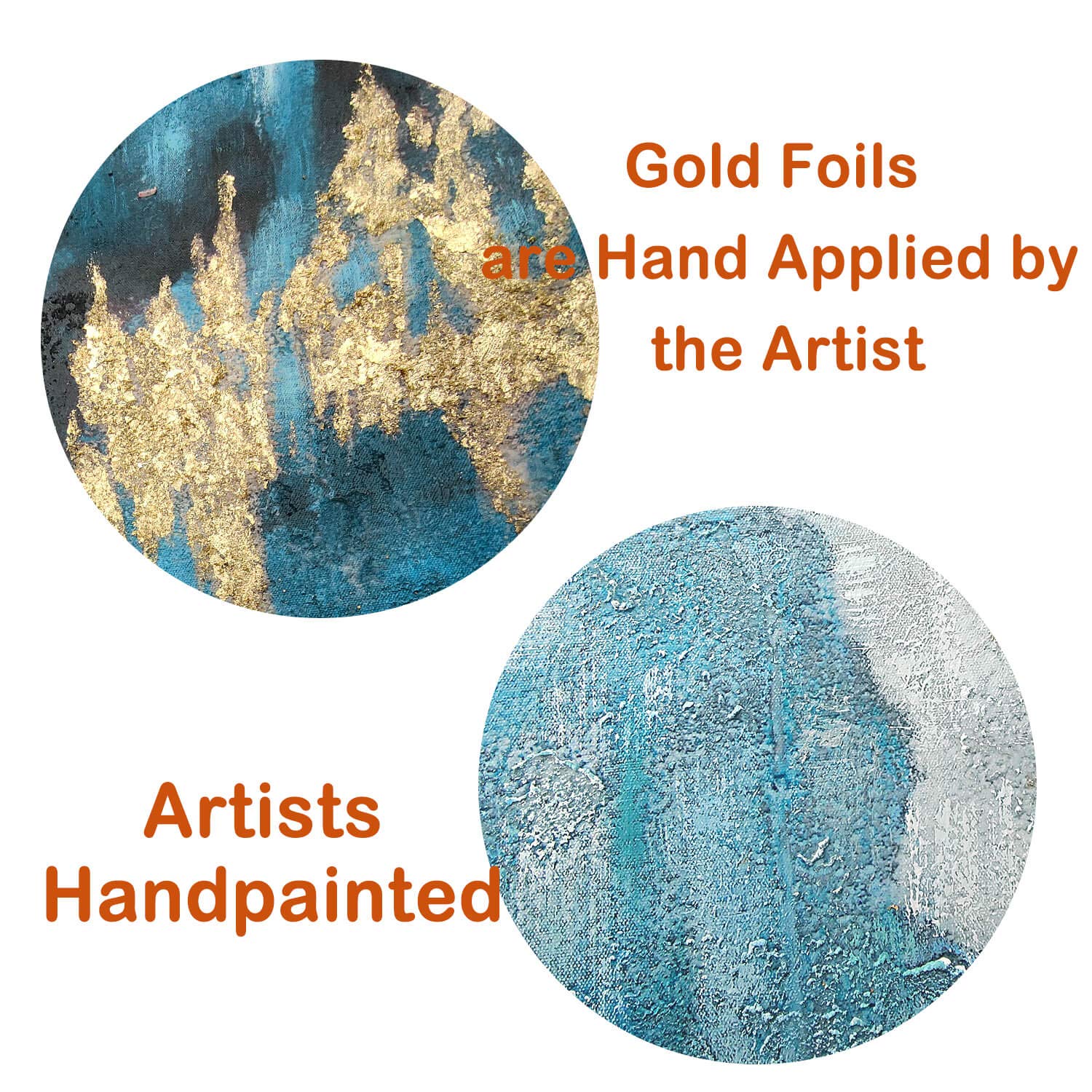 Utop-Art Abstract Picture Artwork Blue Painting: Hand Painted Gold Foils Wall Art On Canvas For Living Room (24'' X 24'' X 1 Pan