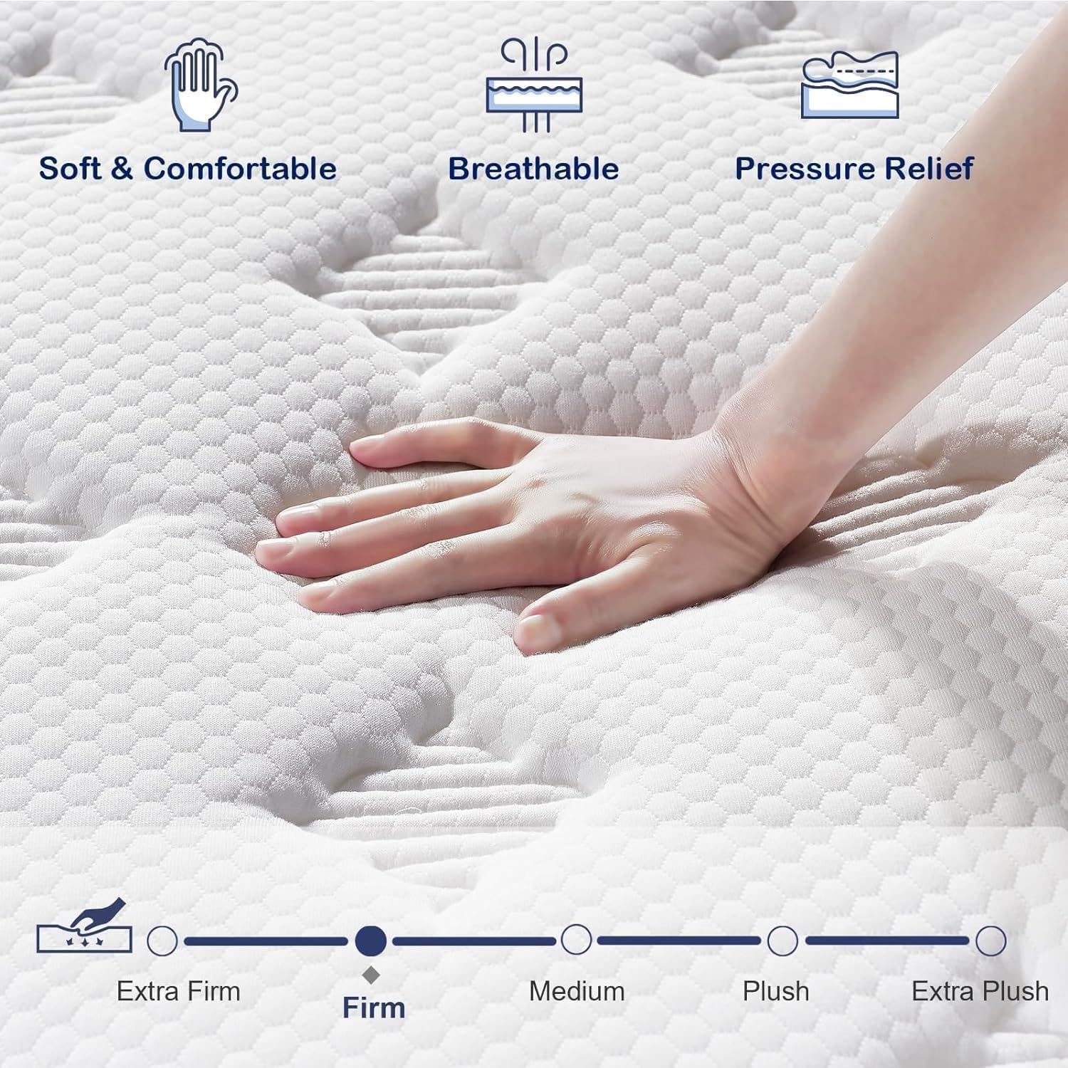 King Size Mattress, Upgrade Strengthen, 14 Inch Firm Hybrid King Mattress In A Box, Mattress King Size With Memory Foam And Inde