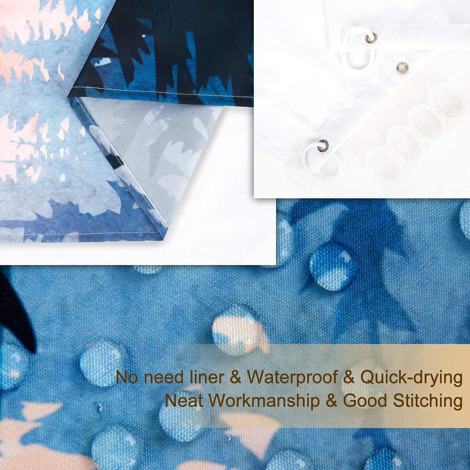 Rosielily Forest Shower Curtain, Pine Trees Shower Curtain, Mountain Nature Pink Shower Curtains Set, Rustic Foggy Art Bathroom