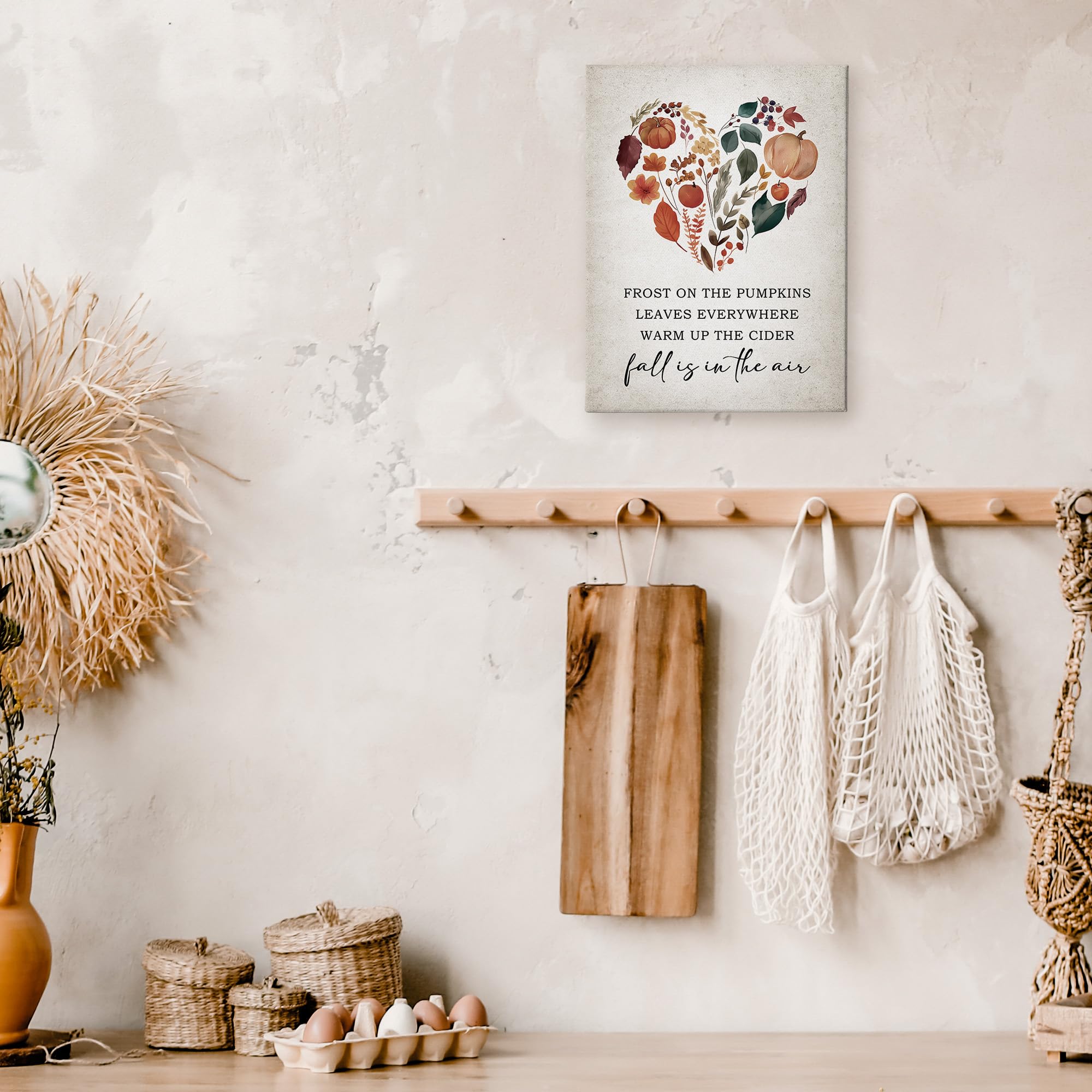 TLESKE Rustic Fall Botanical Wall Art Room Decor, Aesthetic Autumn Pumpkins Leaves Canvas Wall Art Prints for Farmhouse Living R