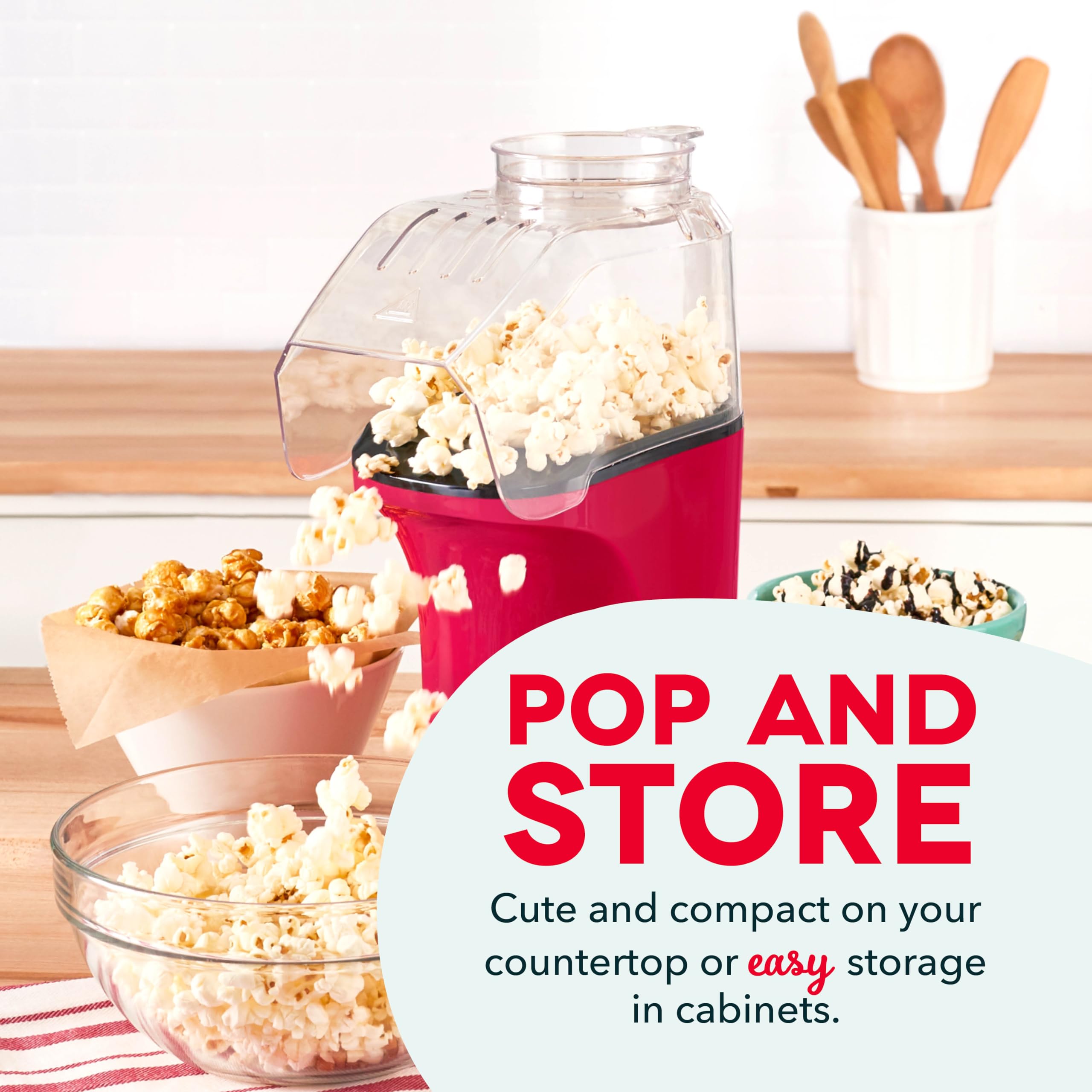 Dash Hot Air Popcorn Popper Maker With Measuring Cup To Portion Popping Corn Kernels + Melt Butter, 16 Cups - Red