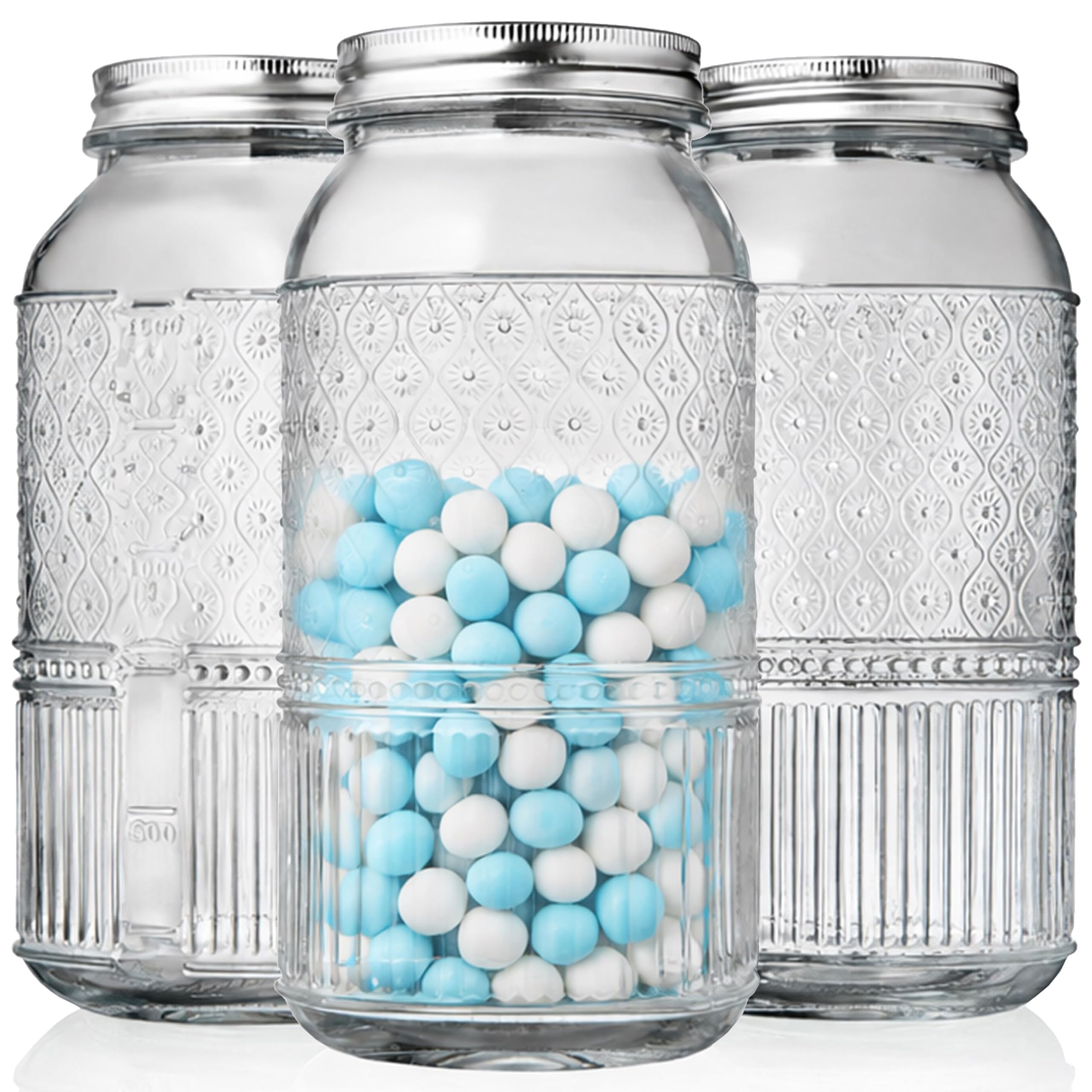 Godinger Glass Canisters Set of 3  64 oz Mason Jar Style Food Storage Containers with Lids, Jars for Cereal, Pasta, Cookies, Ca