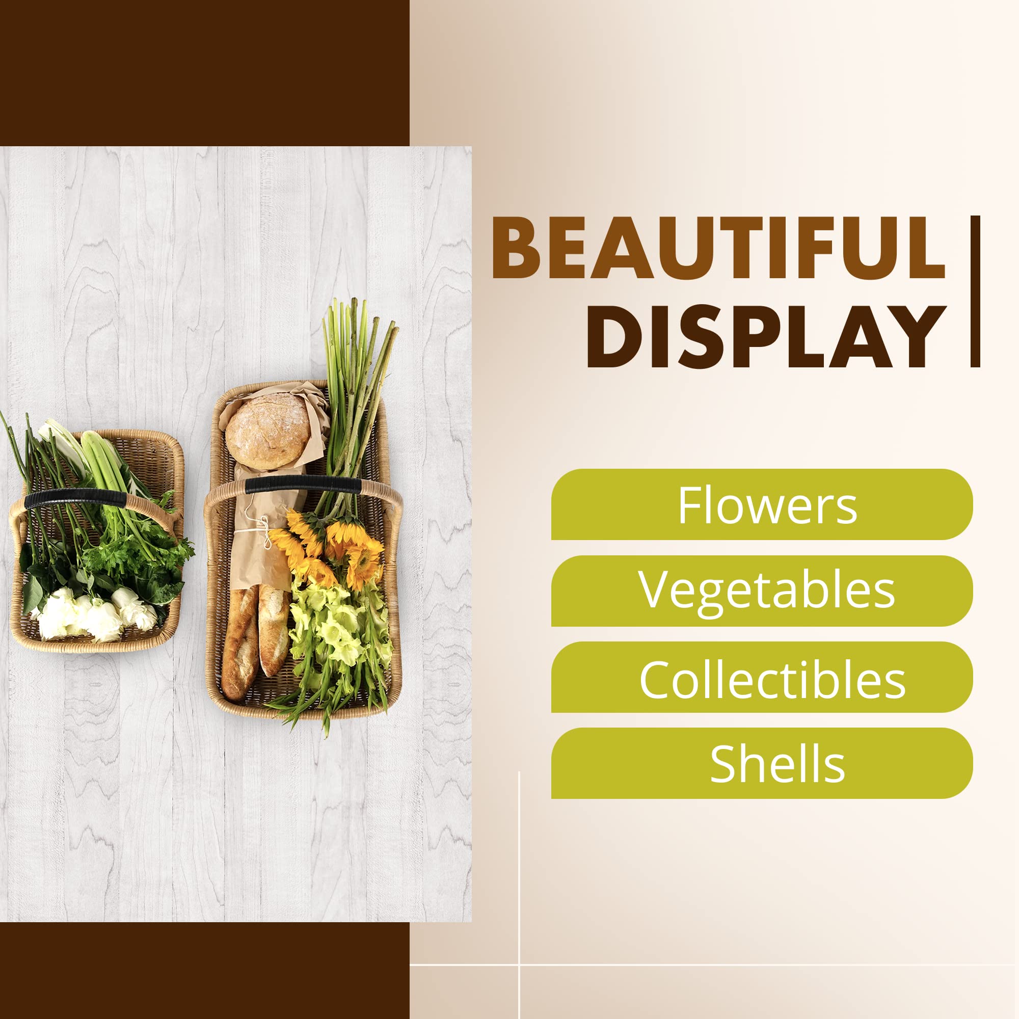 Kouboo Vegetable & Flower Wicker Basket, Handwoven Rattan Basket With Leather-Wrapped Arch Handle, Organization & Home Decor For