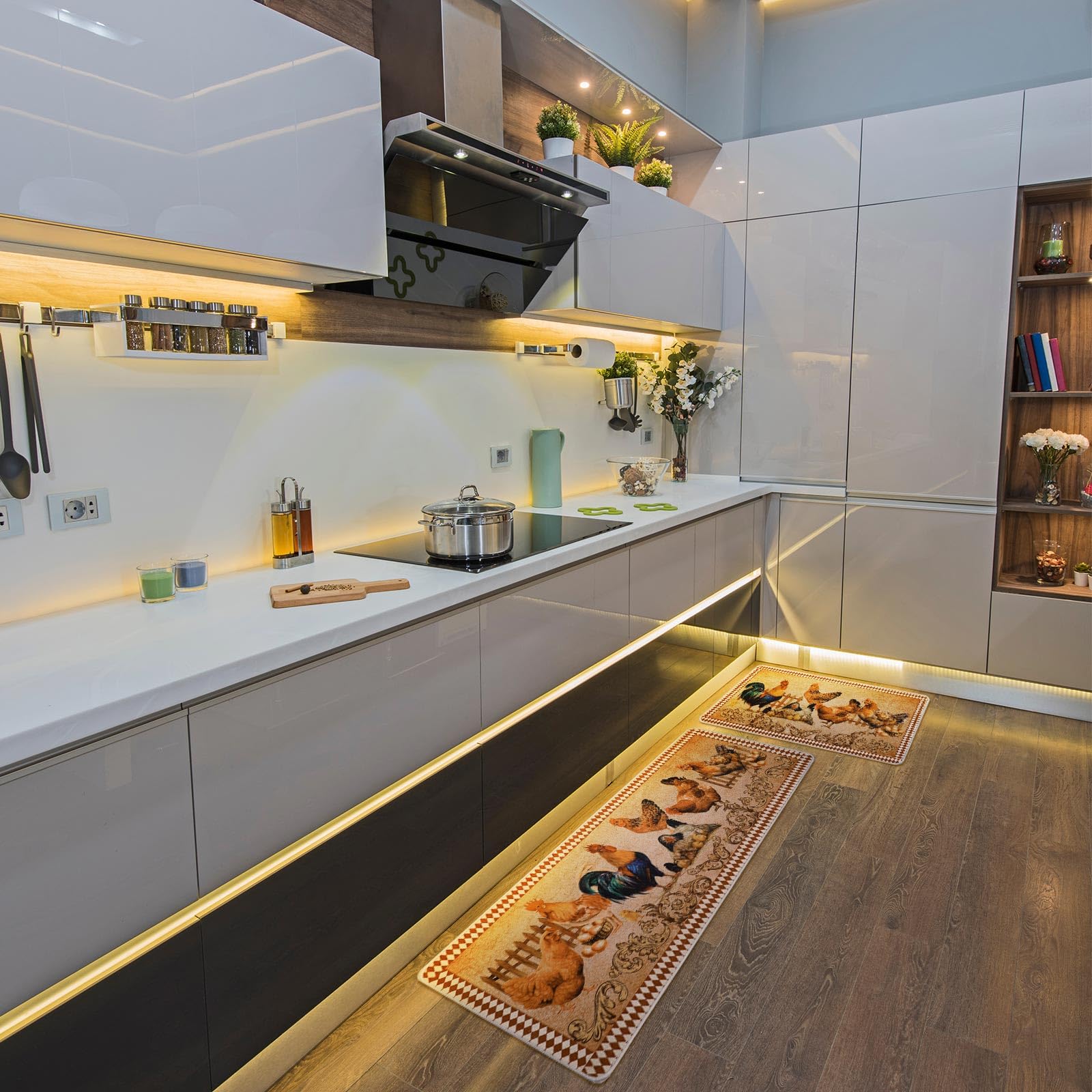 Bencailor 2 Pcs Rooster Kitchen Rugs Set Farmhouse Kitchen Rugs Chicken Kitchen Mat Chicken Decor For Kitchen Non Slip Washable