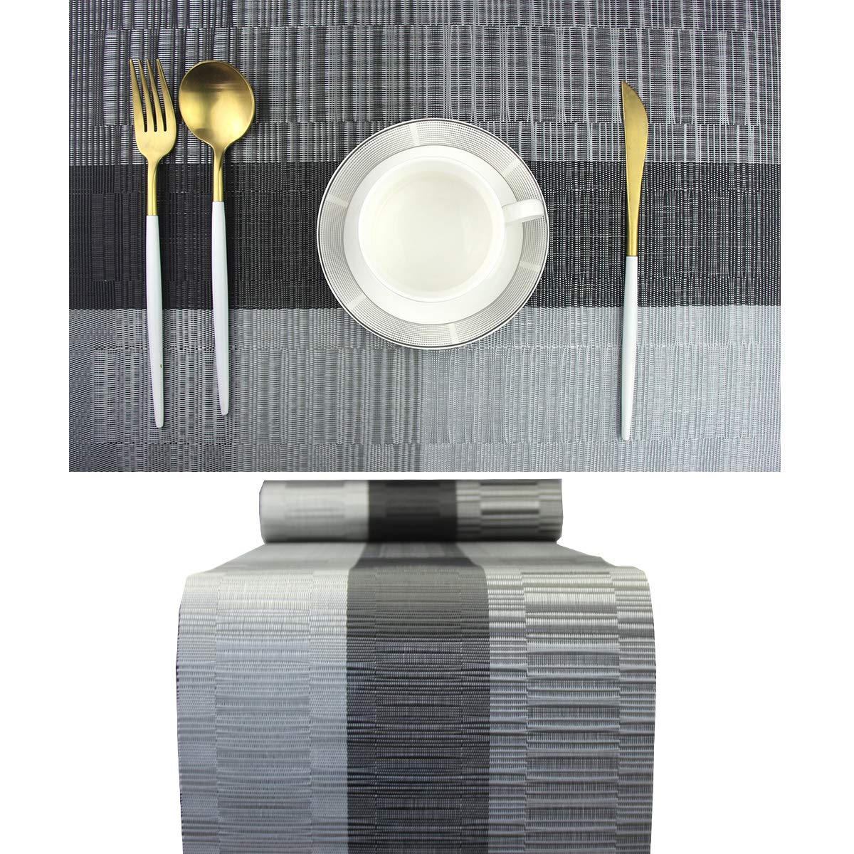Pigchcy Elegant Placemats With Matching Table Runner,Washable Durable Plastic Placemats For Dining Table Sets(6Pcs Placemats+1Pc