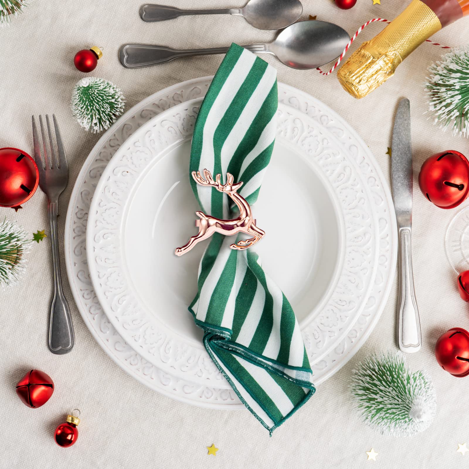 Zeedix Set Of 8 Rose Gold Elk Chic Napkin Rings For Christmas Dinning Table Setting-Wedding Receptions, Christmas, Thanksgiving