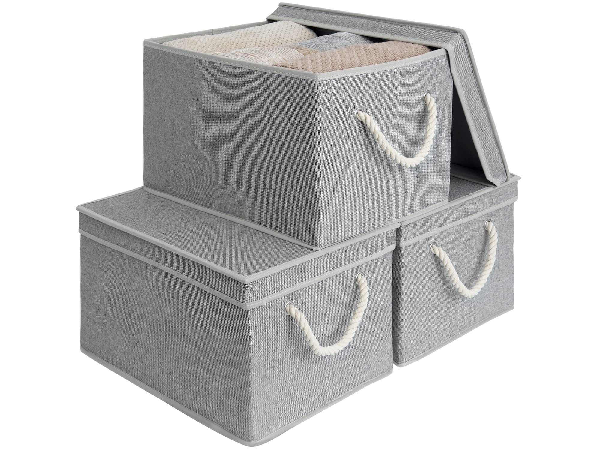 Storageworks 32L Storage Bins With Lids, Decorative Storage Boxes With Lids And Soft Rope Handles, Gray, Jumbo, 3-Pack, 17.25''