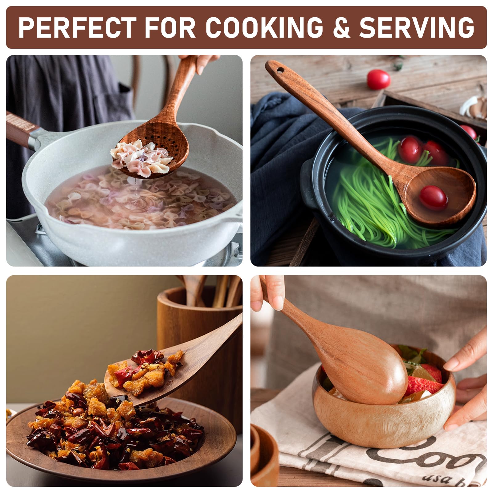 Fjnatinh Wooden Spoons For Cooking, 8 Pcs Nonstick Wooden Cooking Utensils Set,Nonstick Natural And Healthy Kitchen Utensil(8 Pc