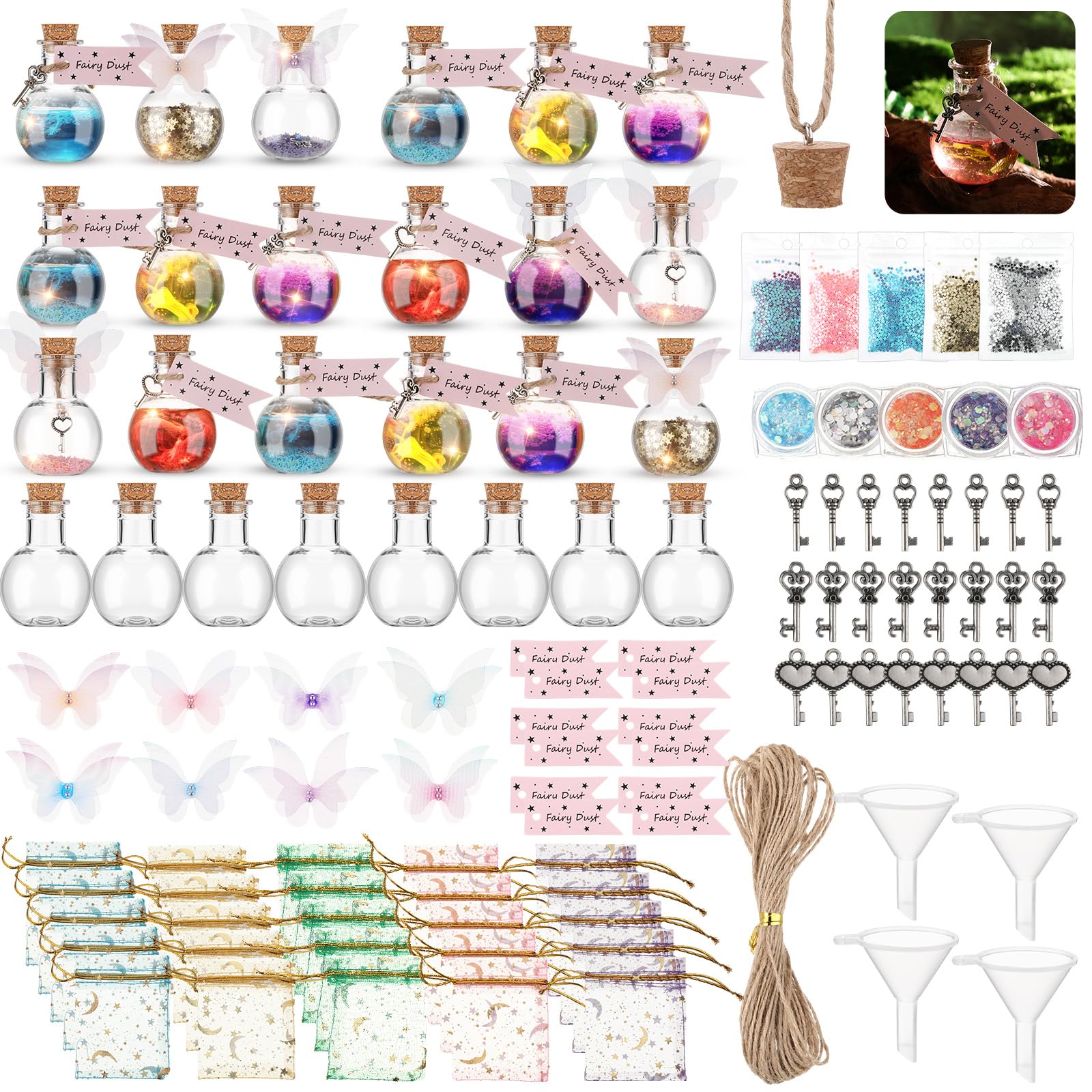 Jinei 174 Pieces Fairy Magic Potions Kit with 24 Mystery Witch Potion Bottles Fairy Wing DIY Magic Mix Making Kit for Christmas 