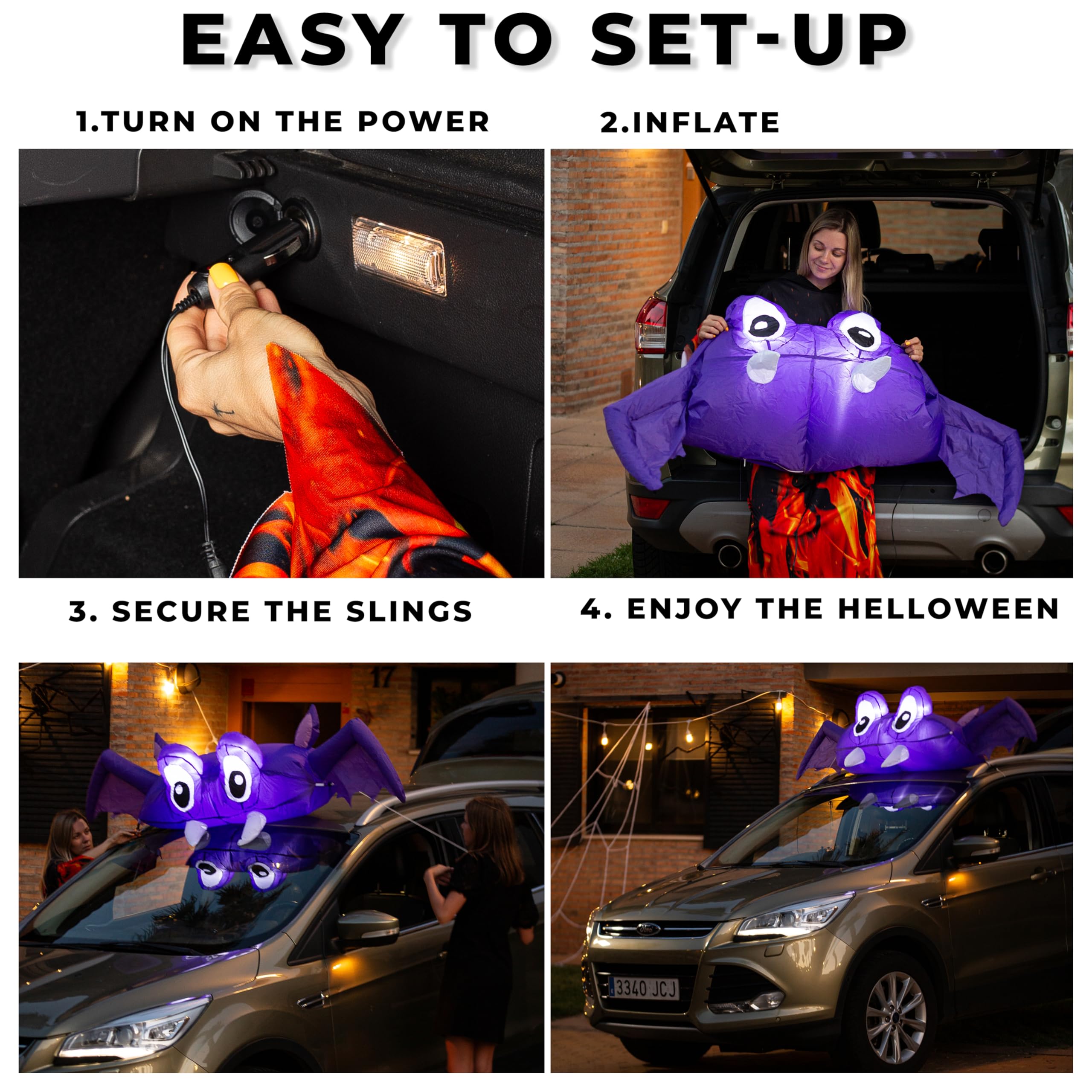 Halloween Inflatable Trunk or Treat Car Decorations Kit Bat with Built-in Lights 6 FT Blow Up Vehicle Decoration for Spooky Seas