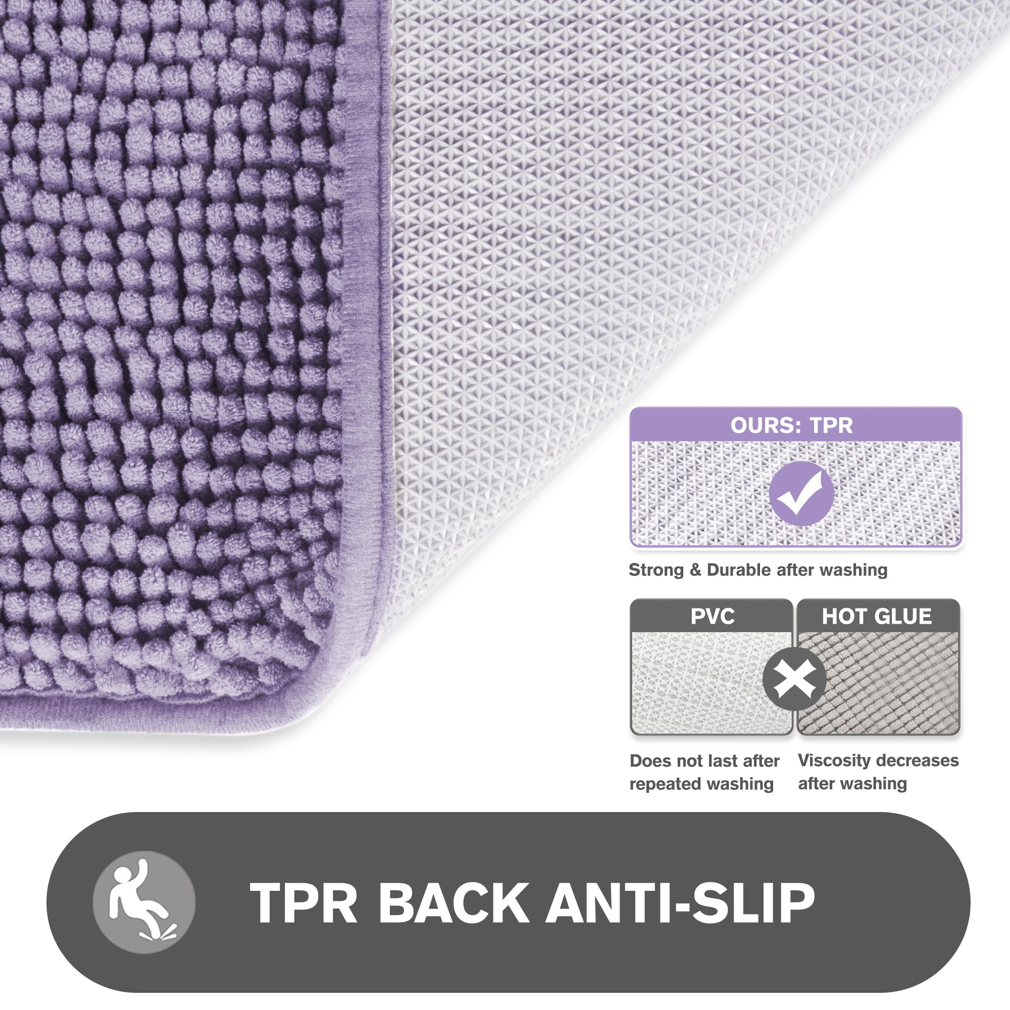 Pureswan Lavender Bathroom Rugs - Absorbent And Washable Bath Mat, Non-Slip, Thick Soft Chenille Bath Rugs For Bathroom Floor, S