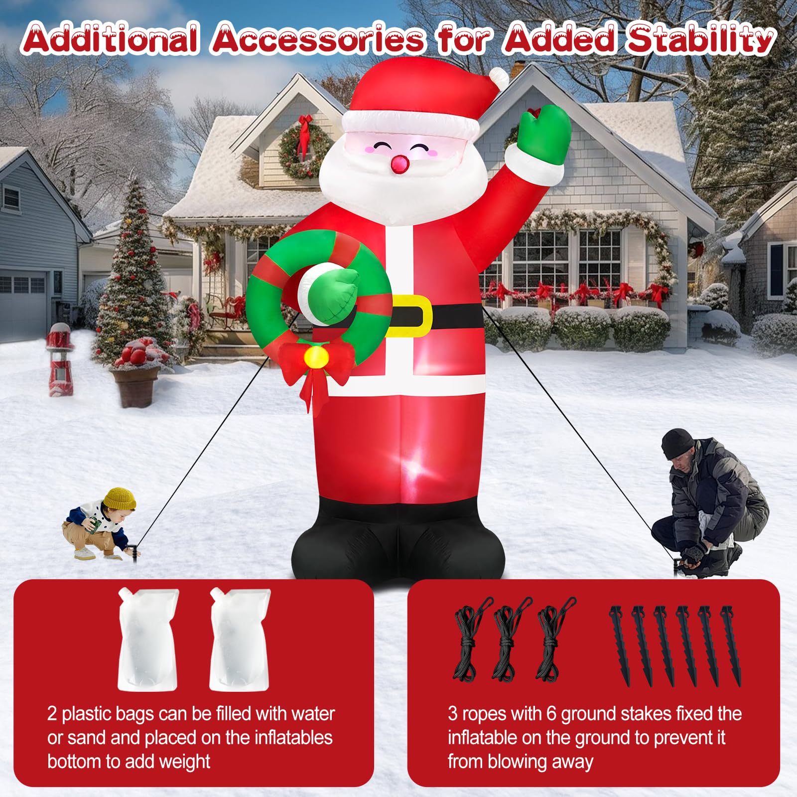 Danxilu 14FT Giant Christmas Inflatables Santa Claus with Wreath Built-in LED Lights, Blow Up Inflatable Christmas Decorations O