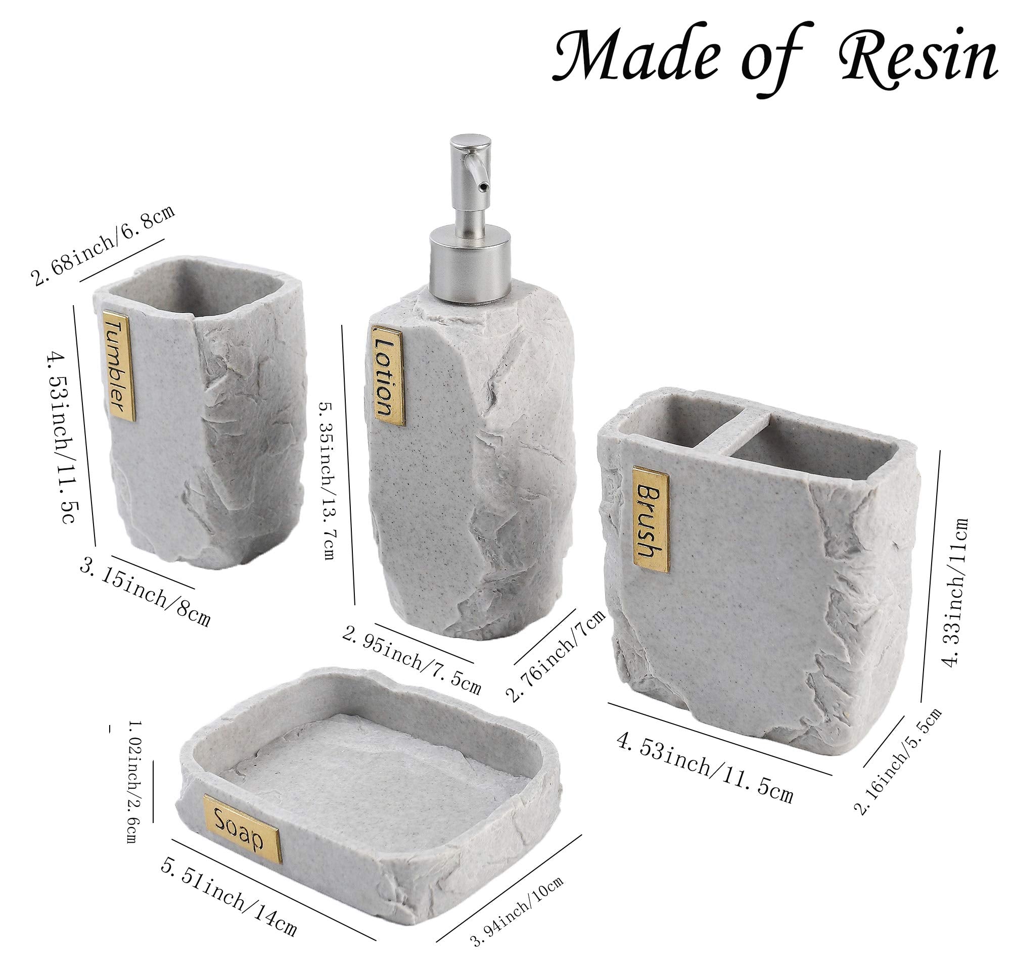 Hymmah Bathroom Accessories Set Marble Design Toothbrush Holder Farmhouse Bathroom Decor 4 Pcs Resin Gift Set Apartment Necessities  Contain Toothbrush Cup Soap Dispenser Soap Dish Tumbler