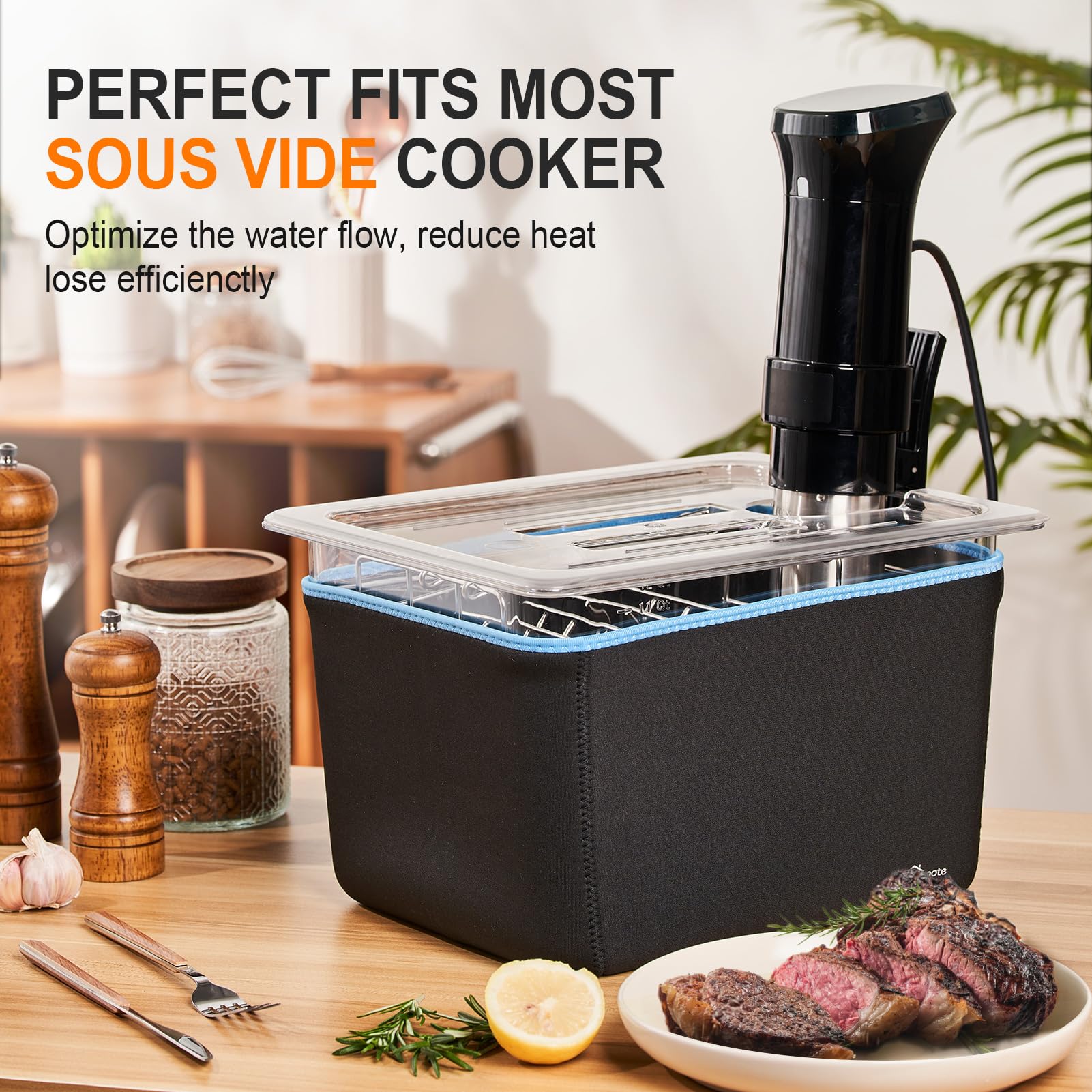 Homenote Container 12 Quart With Lid & Rack And Sleeve - Bpa Free Complete Sous Vide Accessories Kit With Cookbook For Anova And