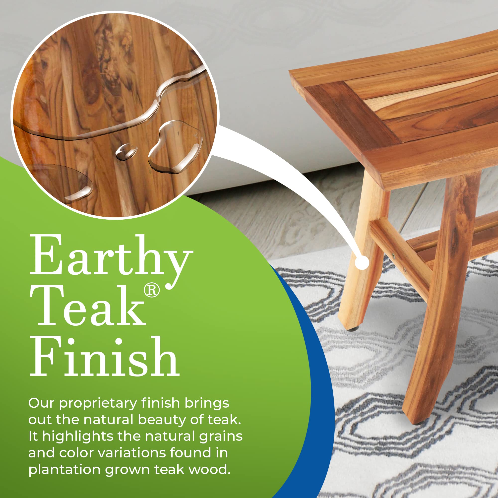 Ecodecors Satori Shower Bench, Natural, 24Lx12Wx18.5T