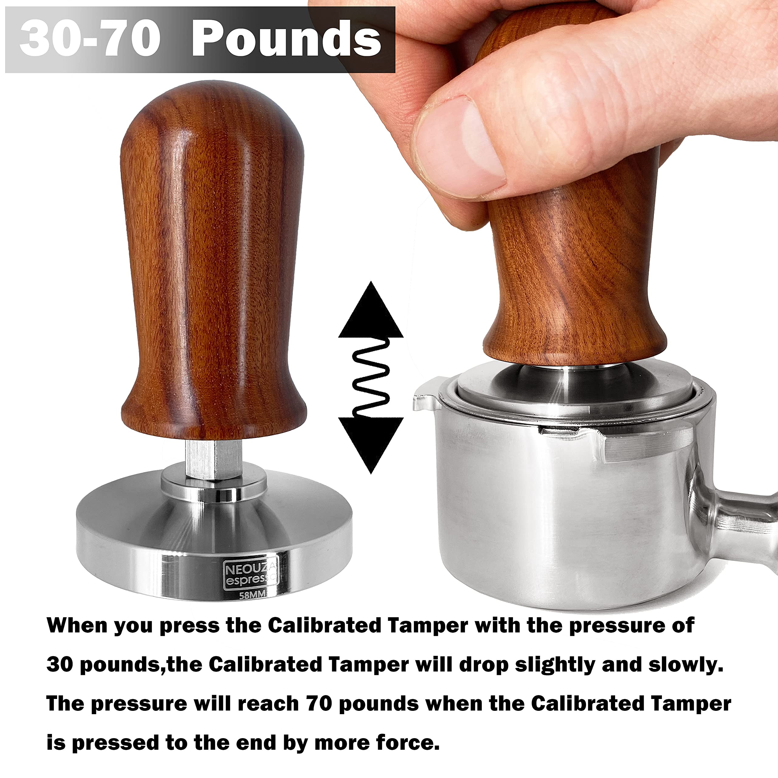 Neouza 58Mm Calibrated Espresso Tamper,Coffee Tamper With Wooden Handle And Spring Loaded Flat,Stainless Steel Base