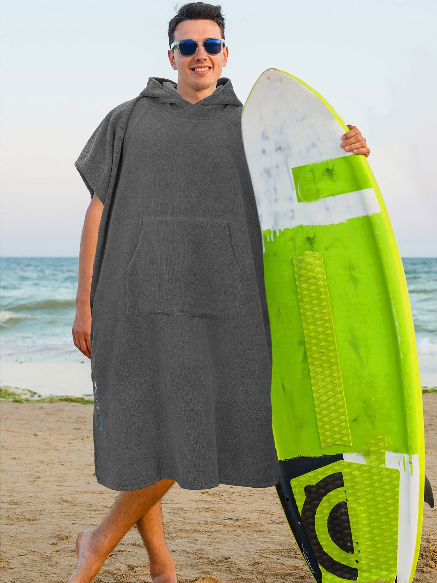 SUN CUBE Surf Poncho Changing Robe with Hood  Thick Quick Dry Microfiber Wetsuit Changing Towel for Surfing Beach Swim Outdoor Sports Men  Absorbent Wearable Towel Cover Up with Pocket  Gray