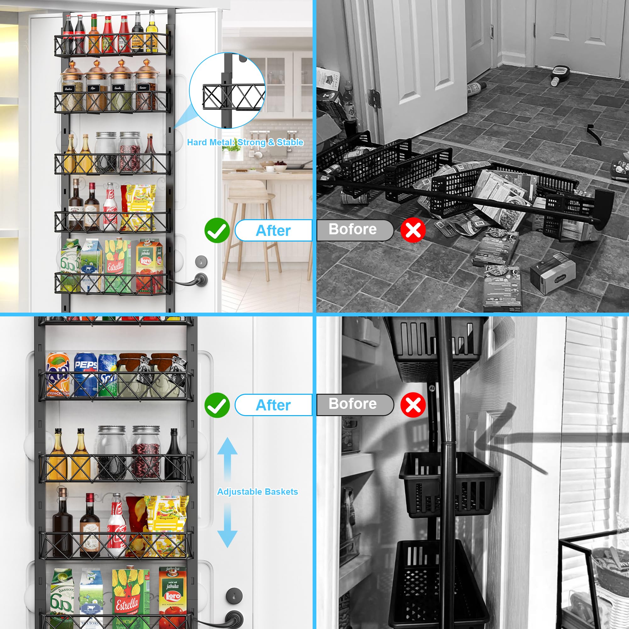 Fulpower Over The Door Pantry Organizer, 6-Tier Pantry Organizers And Storage, 6+1 Metal Hanging Wall Mount Spice Rack For Kitch