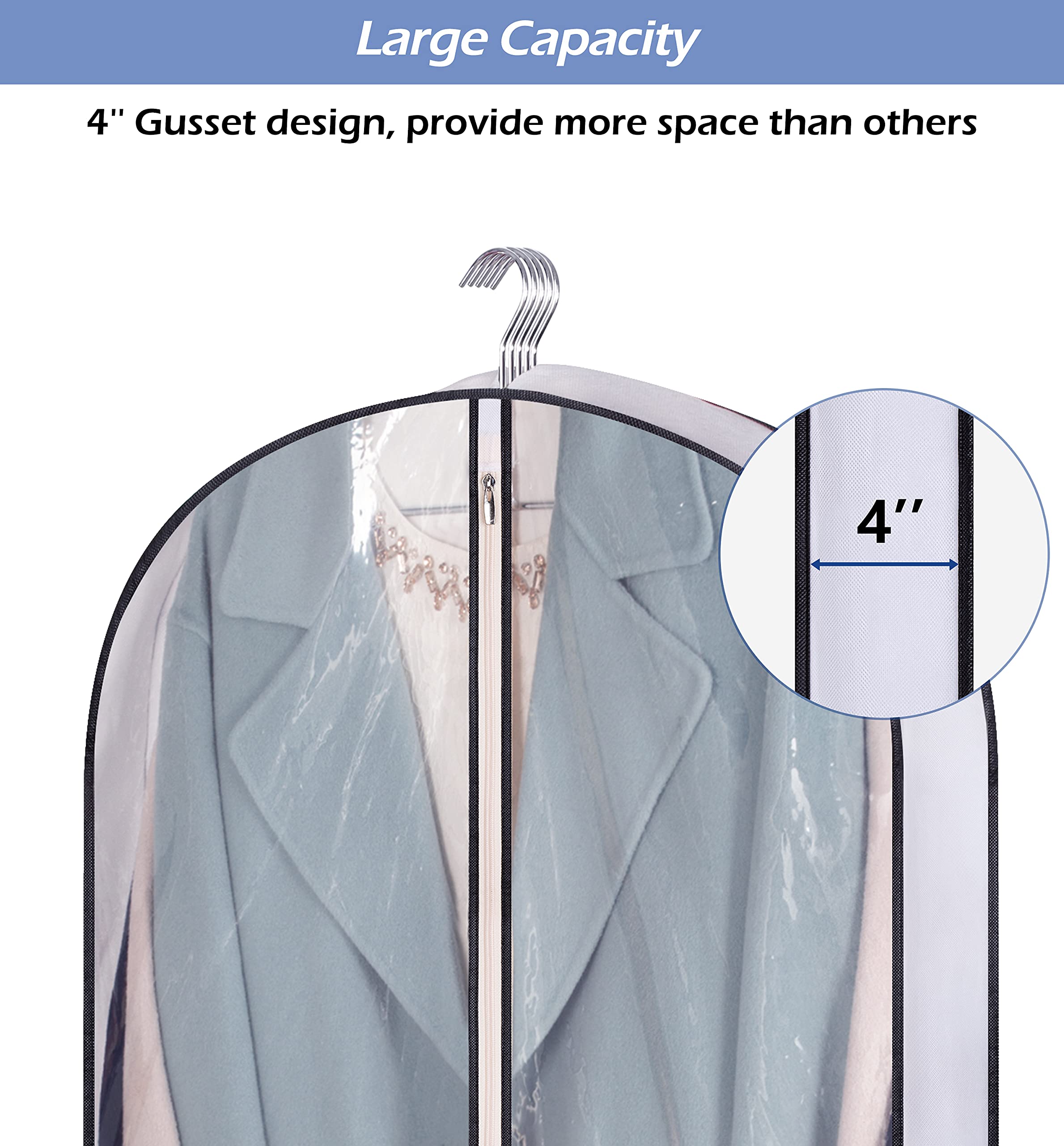 SLEEPING LAMB 60'' Gusseted Garment Bags for Closet Storage Clear Dress Bag Hanging Clothes Storage for Long Gowns  Coats  Sweaters  2 Packs