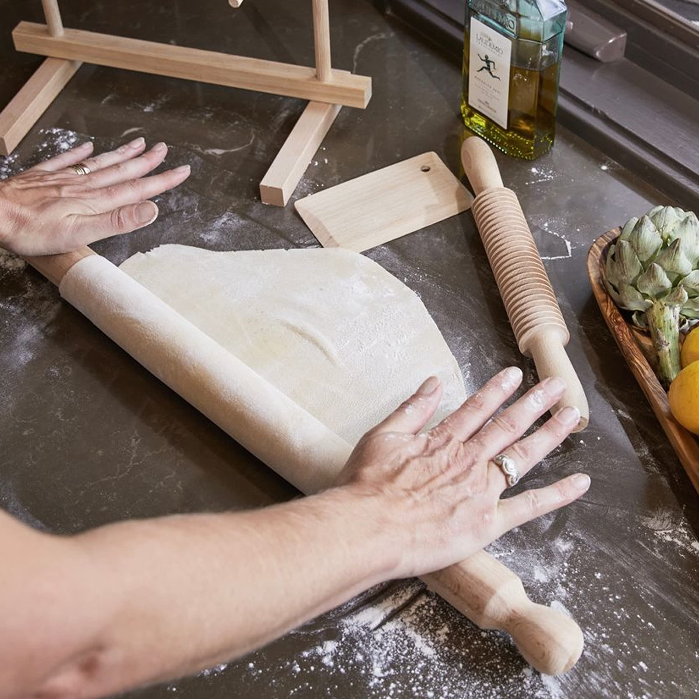 Italian Mattarello Pasta Rolling Pin And Dough Scraper Set By Verve Culture