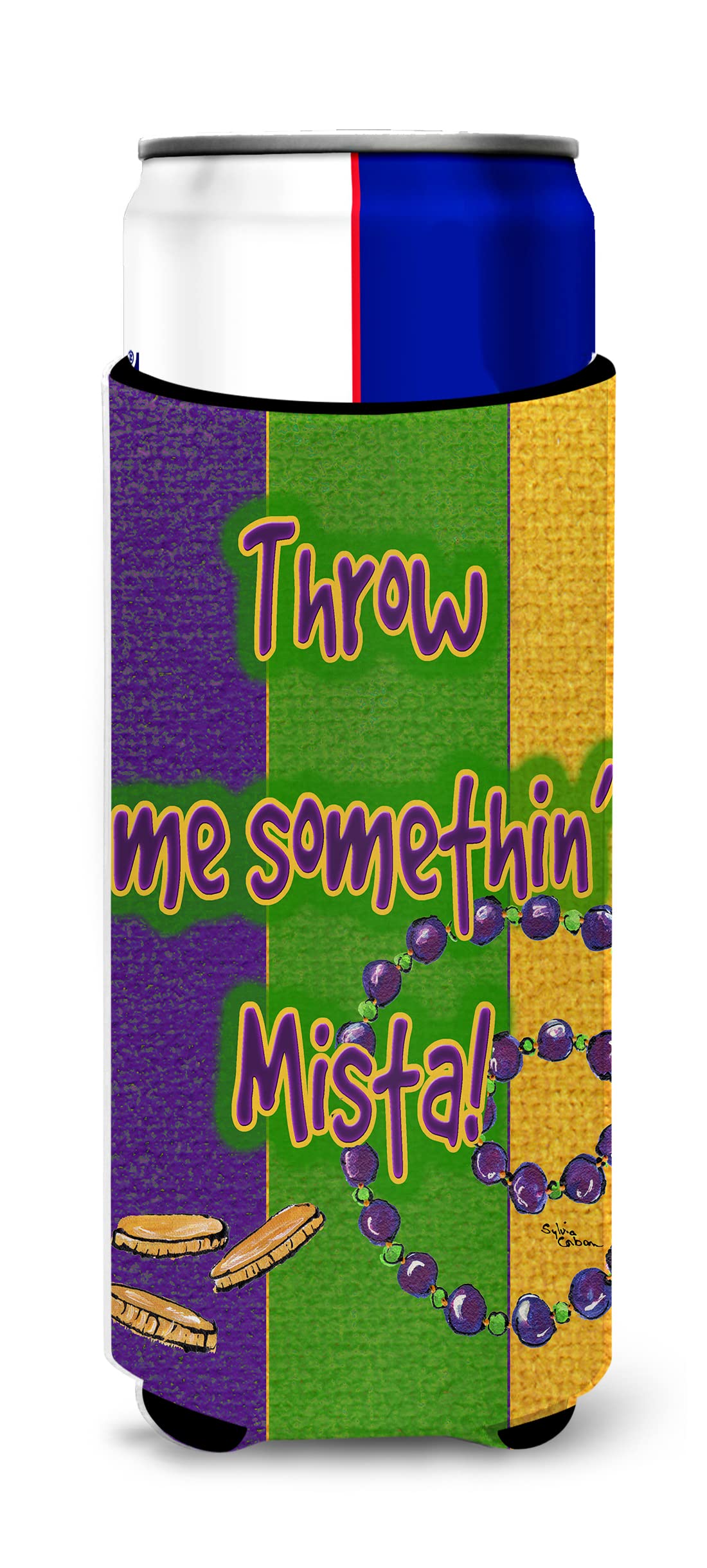 Mardi Gras Throw me something mister Ultra Beverage Insulators for slim cans 8375MUK