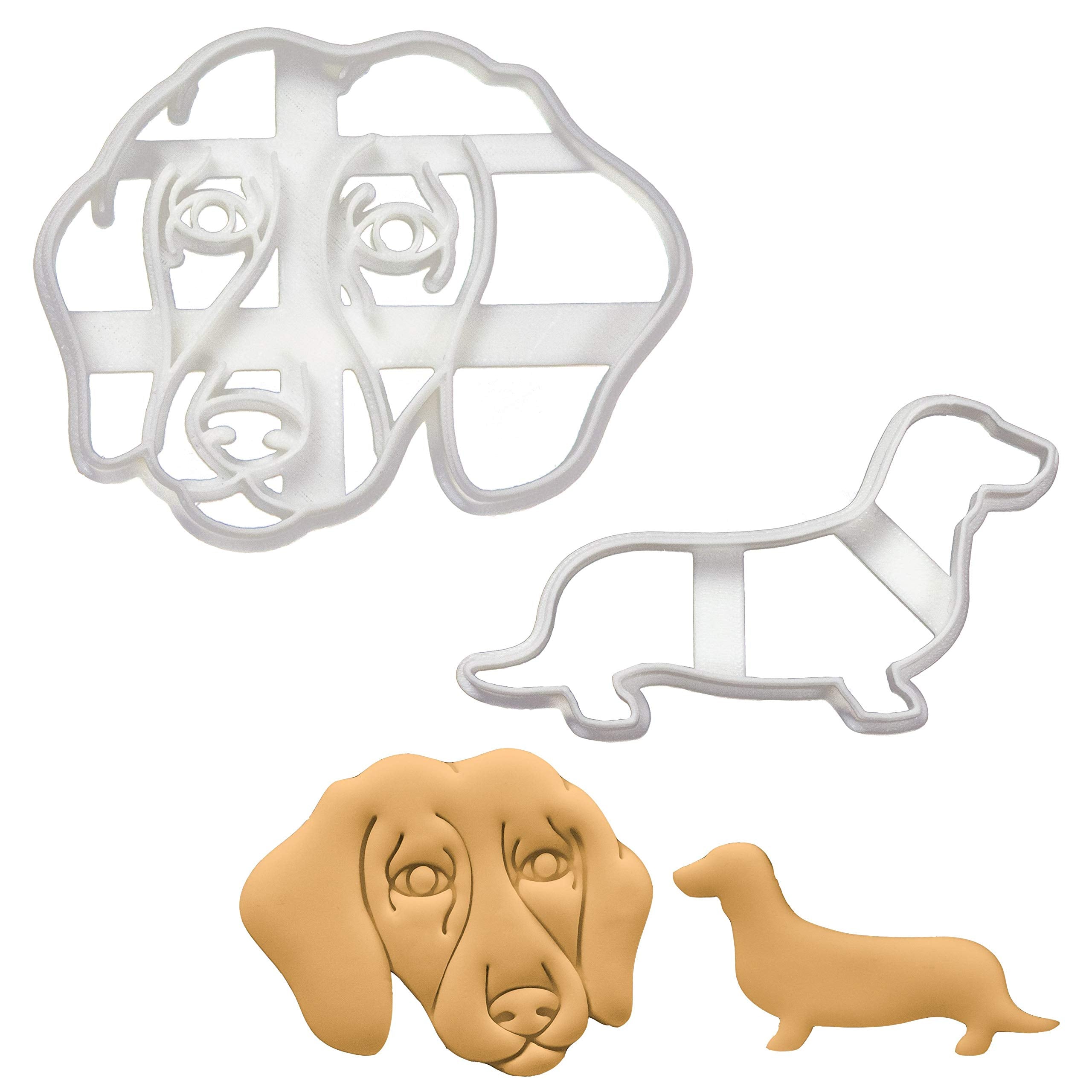 Set Of 2 Short Haired Dachshund Cookie Cutters (Face & Silhouette), 2 Pieces - Bakerlogy