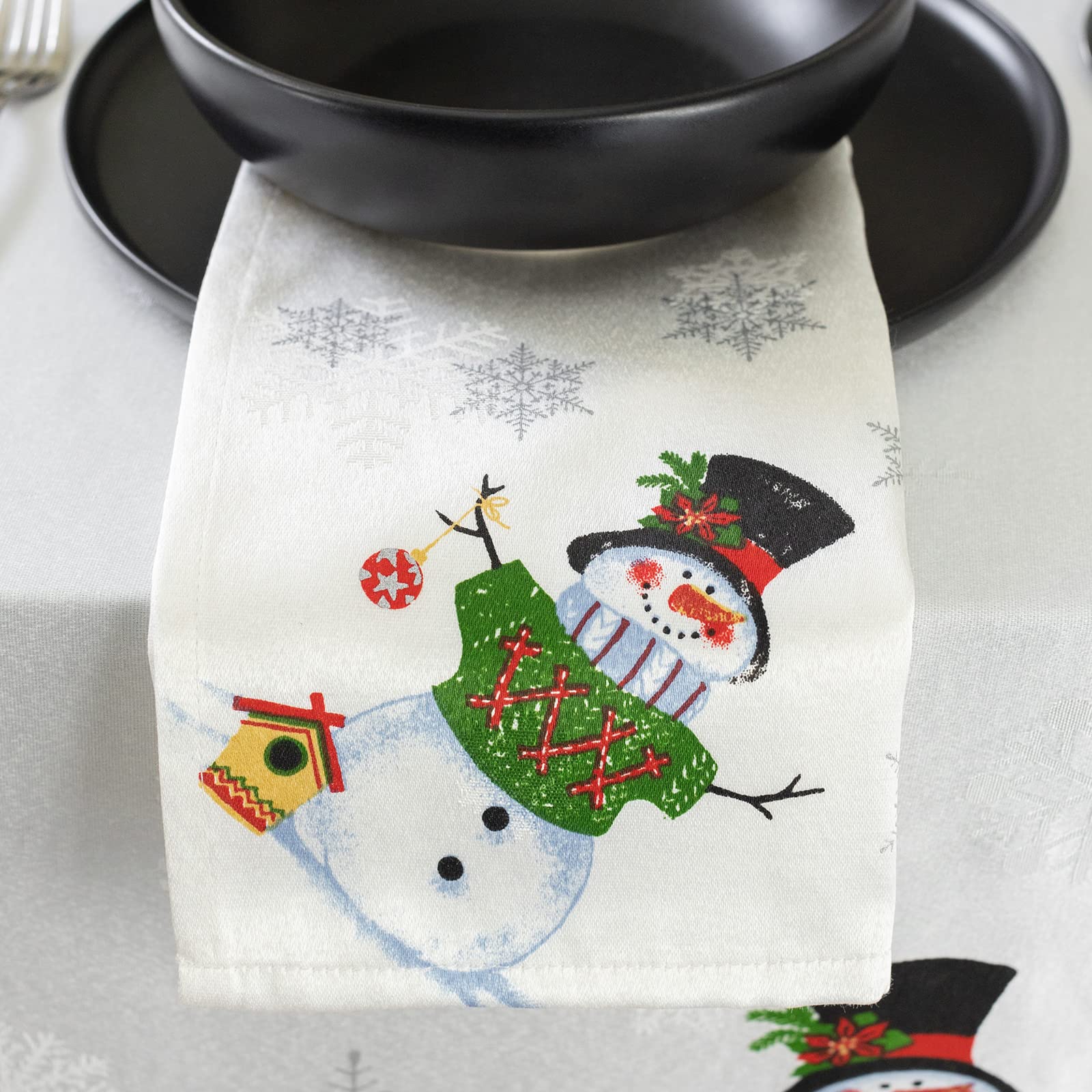 Benson Mills Believe Snowman Engineered Printed Fabric Cloth Napkins For Christmas, Winter, And Holiday Tablecloths (Believe Sno