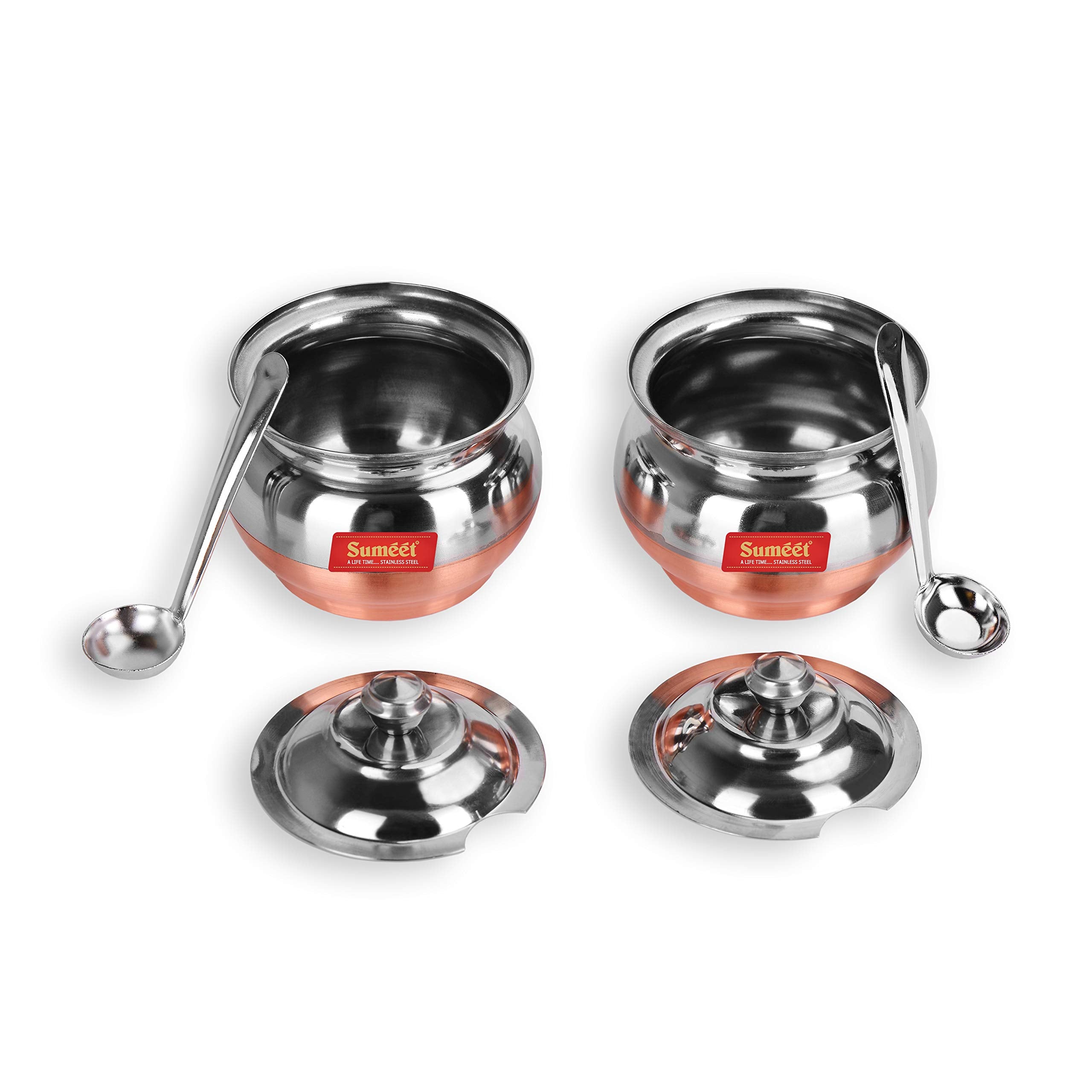 Sumeet Stainless Steel + Copper Bottom 2 Pc Ghee Pot Set - Capacity 300Ml, Dia - 7.5Cm (Each)