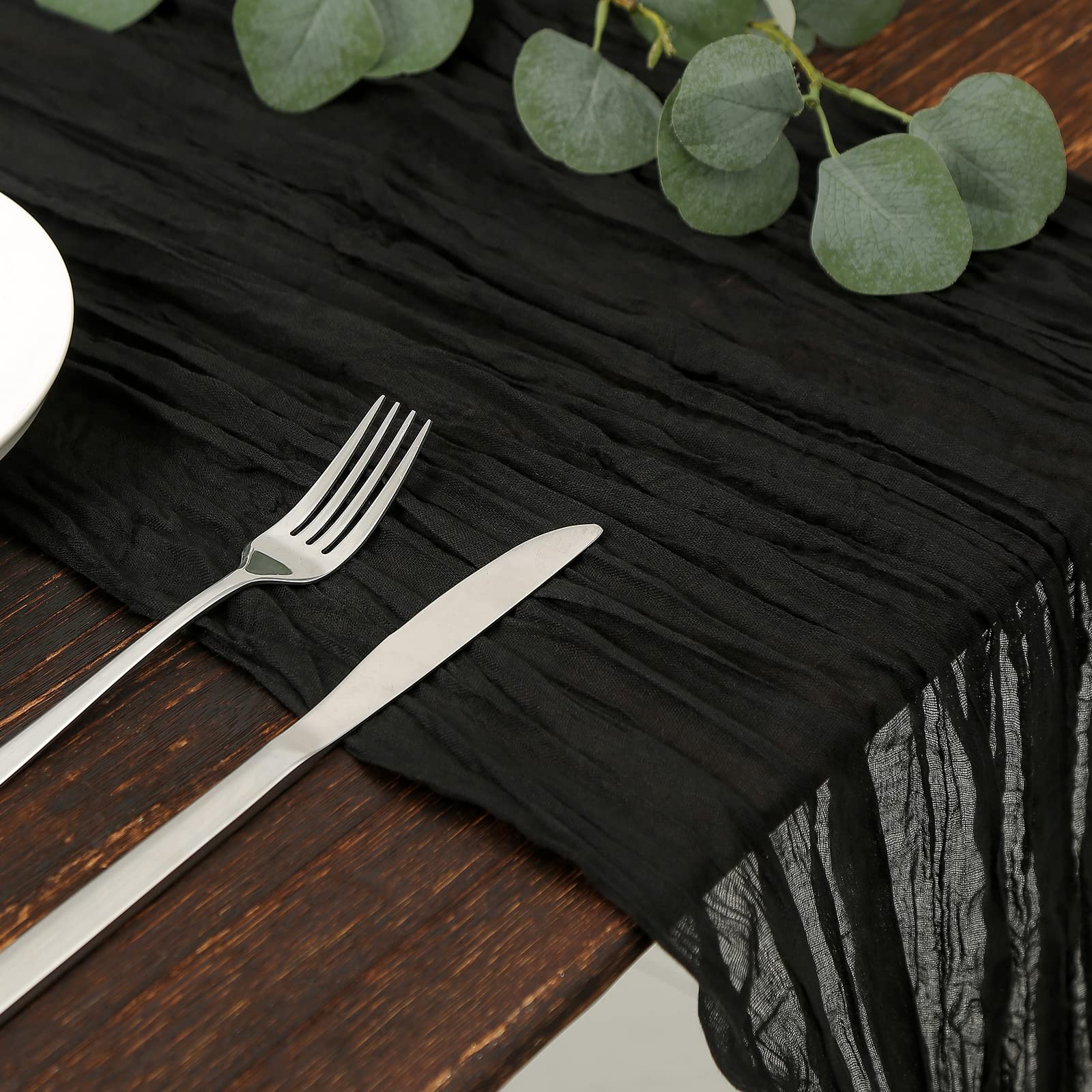 Dolopl Black Cheesecloth Table Runner 13.3Ft Boho Gauze Cheese Cloth Table Runner Rustic Sheer Runner 160Inch Long For Wedding B