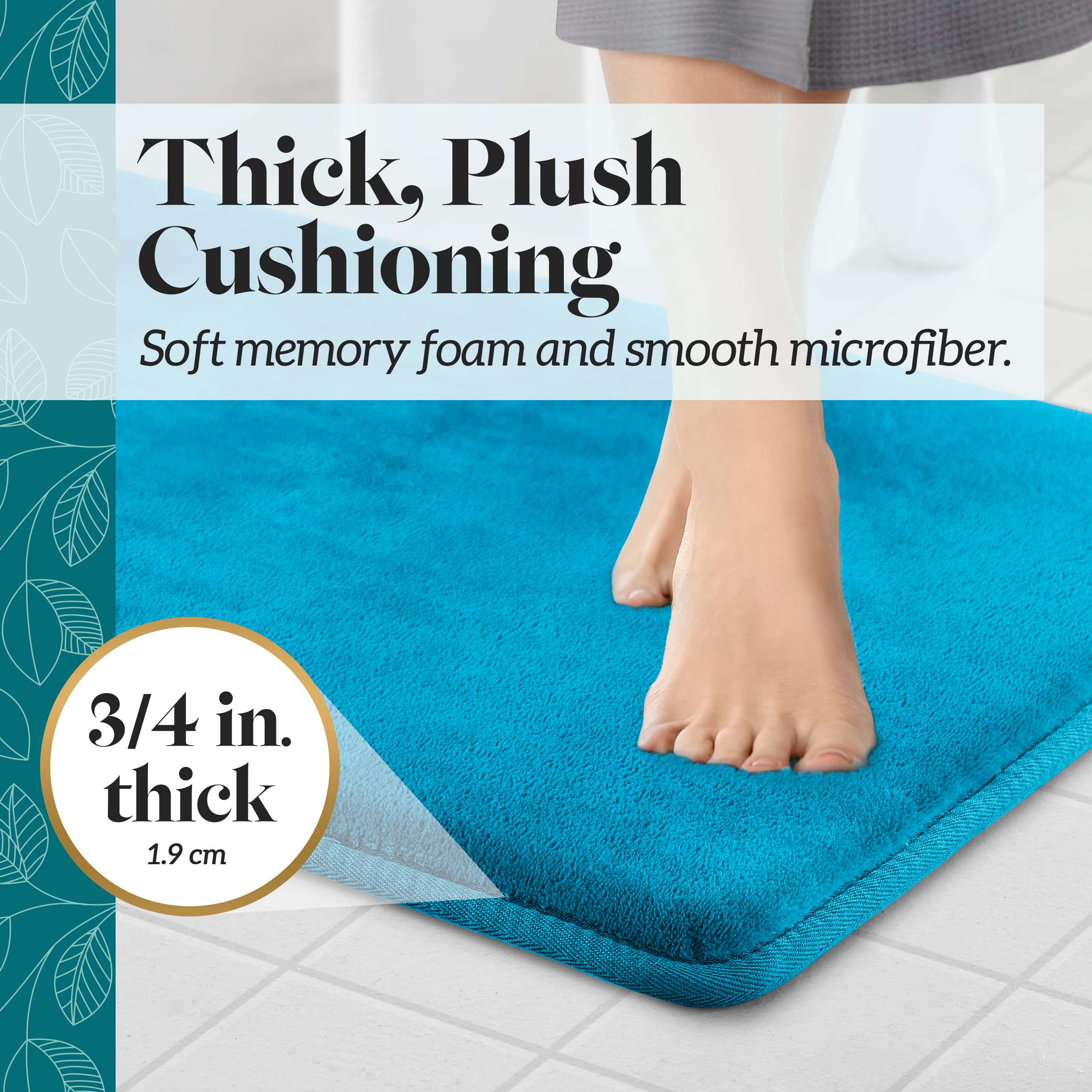 Genteele Bath Mats for Bathroom Non Slip - Caribbean Sea 17 '' x 24 '' Memory Foam Bathroom Rugs - Quick Dry Bath Mat