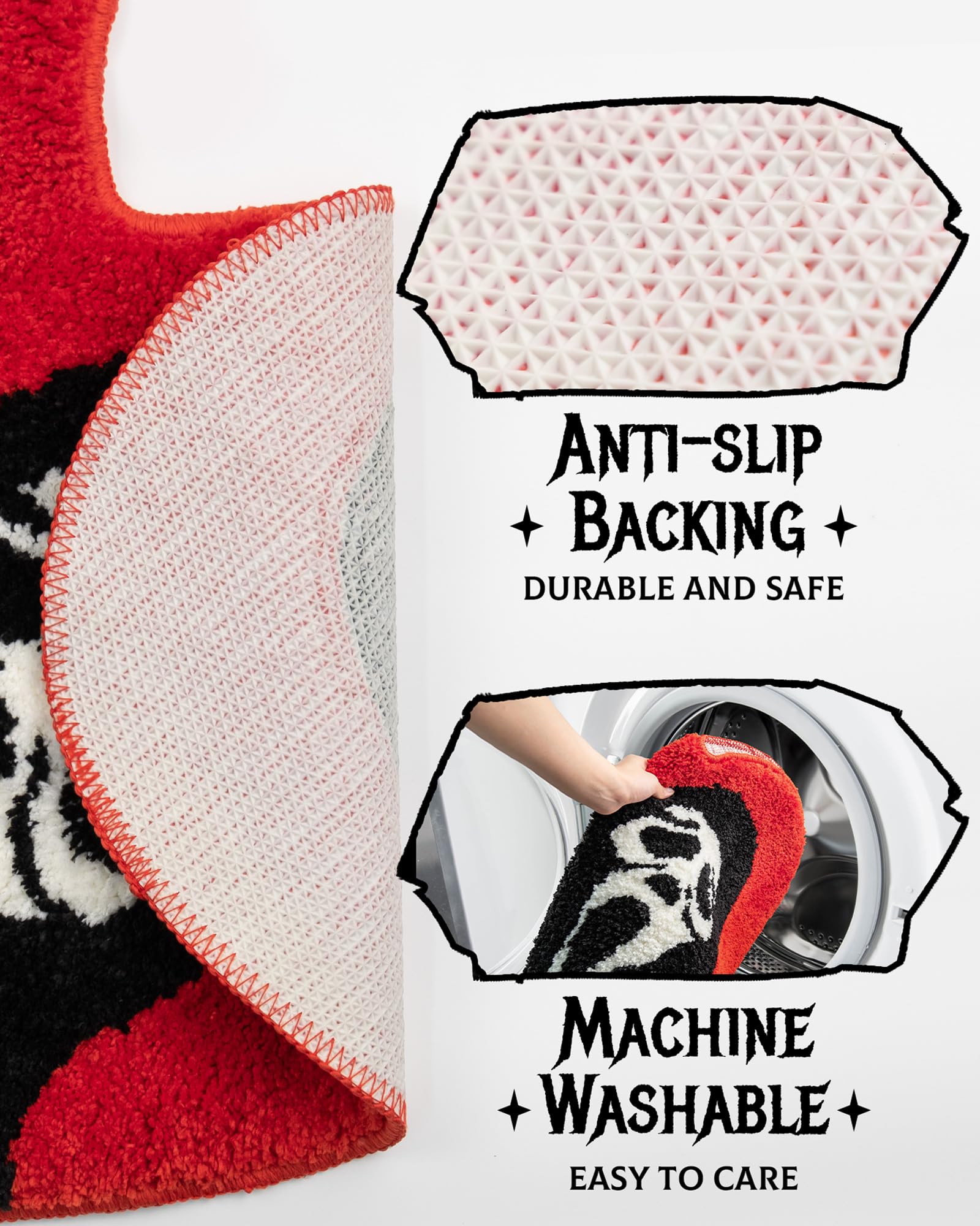 Tanvill Halloween Bathroom Rugs Black Red Bath Mat Non Slip, 28   X33    Funny Skull Bath Rugs Washable Absorbent Gothic Decor S