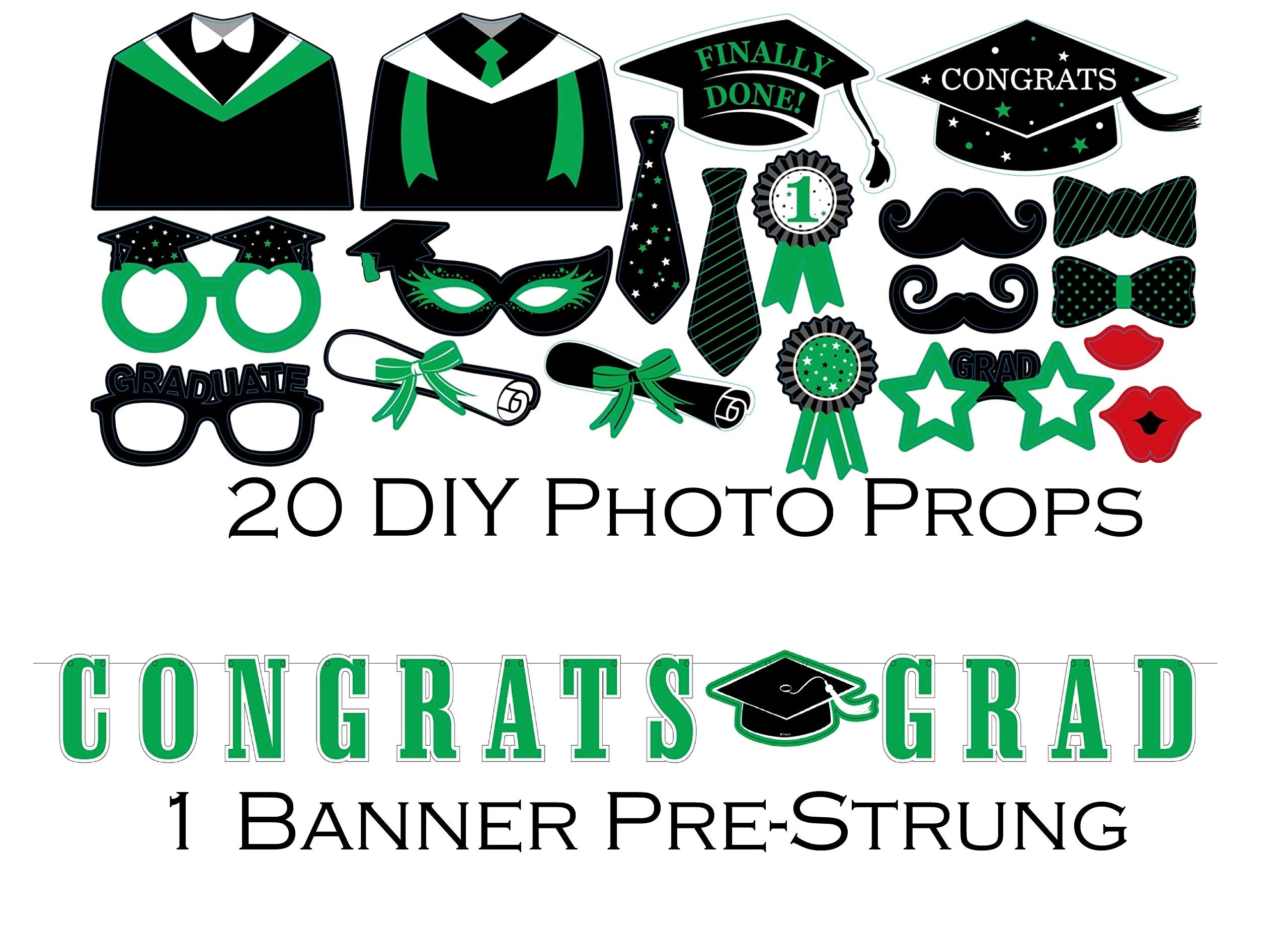 Serves 30 | Ultimate Party Pack | Congrats Grad Green Party Supplies | 9'' Dinner Paper Plates | 7'' Dessert Paper Plates | 9 Oz