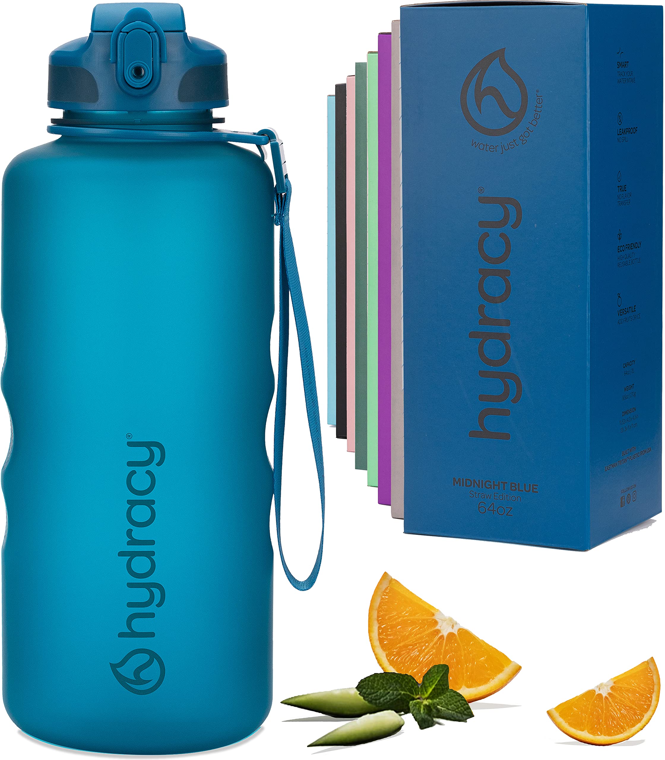 Hydracy 2L Large Water Bottle, Shatterproof, Bpa Free Tritan Plastic, Leakproof, Zero Condensation, With Detachable Carry Strap,