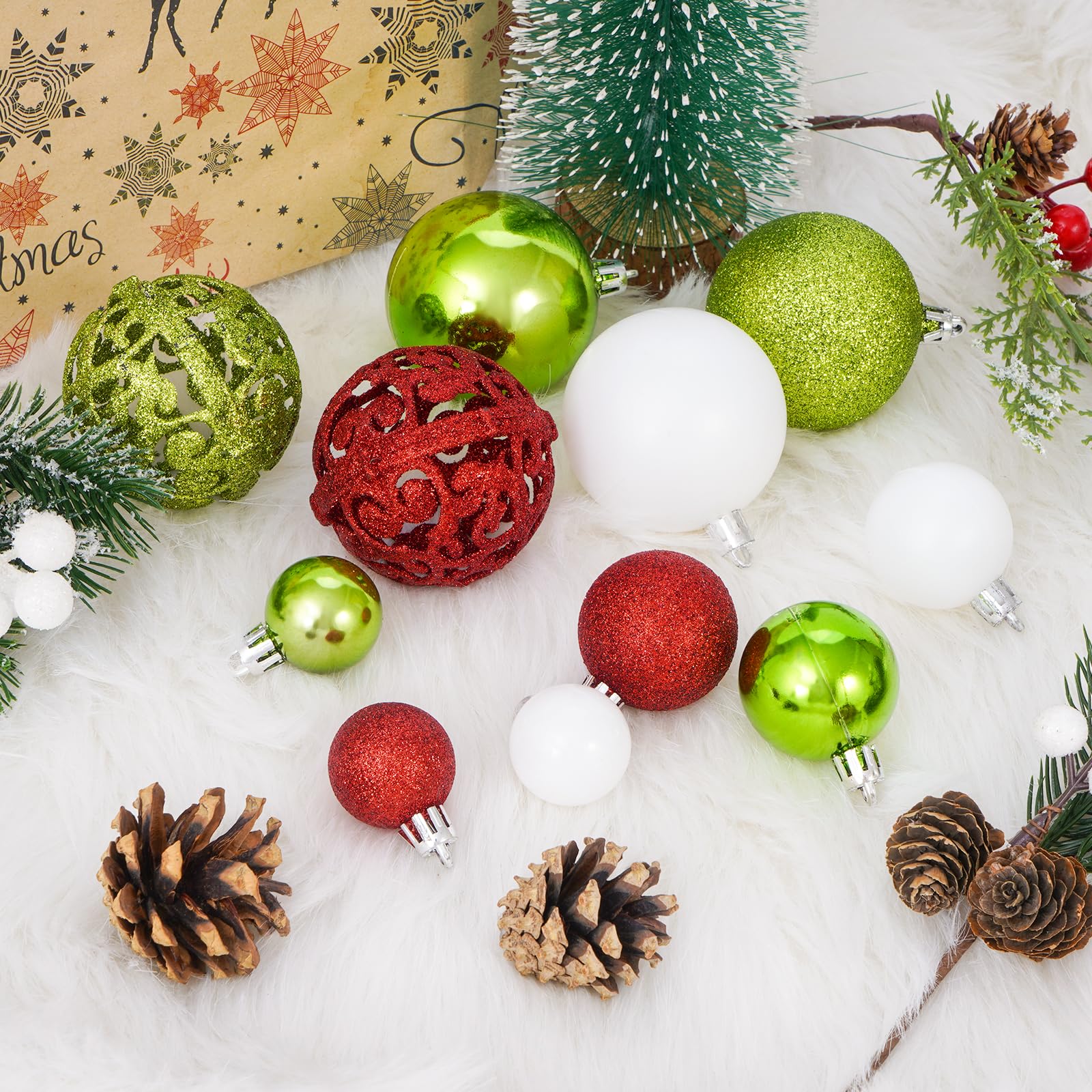 Christmas Balls Tree Ornaments Set, Shatterproof Xmas Decorations Set with Reusable Hand-held Gift Package for Holiday Indoor Tr