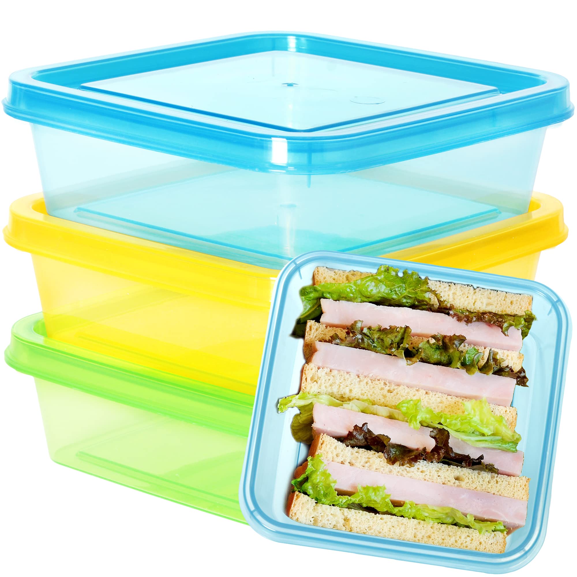 Youngever 3 Pack 20 Ounce Sandwich Containers For Lunch Box, Reusable Food Storage Containers, Meal Prep Containers, Single Sand