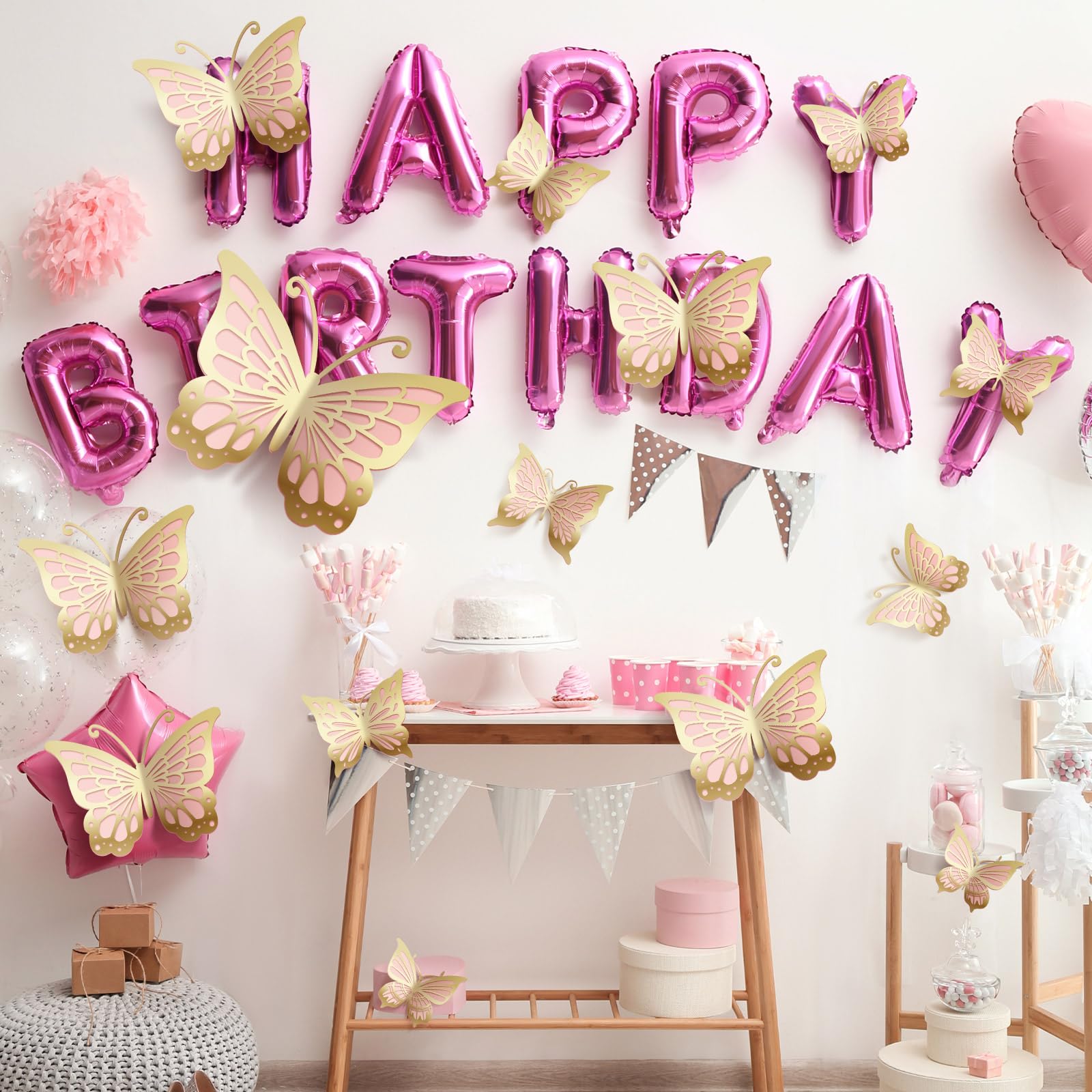 Kigeli 20 Pcs Butterfly Party Decorations Large Butterfly 3D Butterfly Centerpieces Gold Butterfly Wall Decor Paper Butterfly Cu