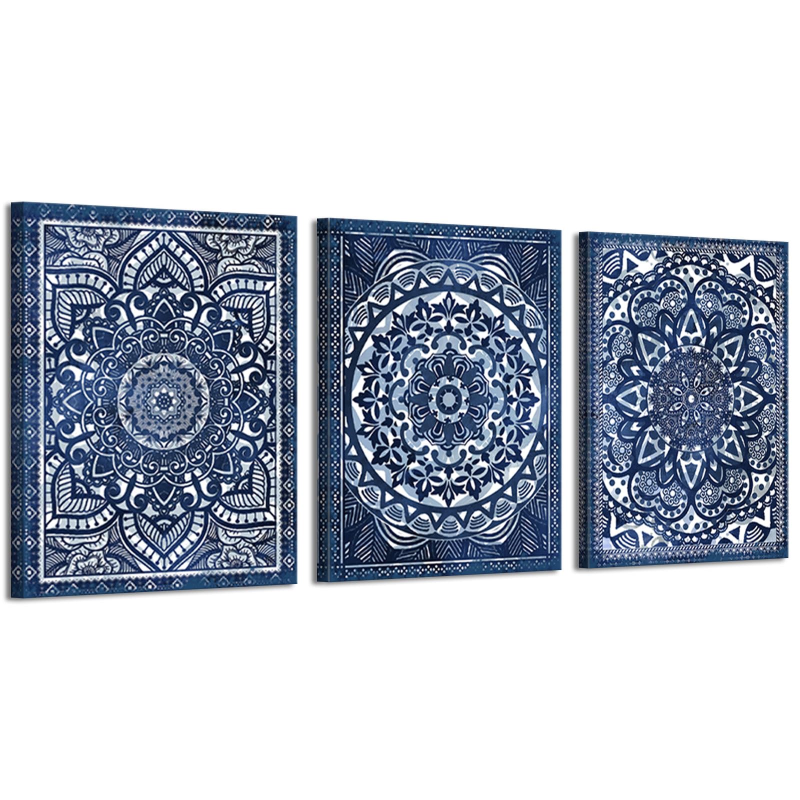 Mofutinpo Navy Blue Wall Decor With Talavera, Mandala, And Moroccan Art Prints - Vintage Wall Art For Bohemian, And Mexican Deco